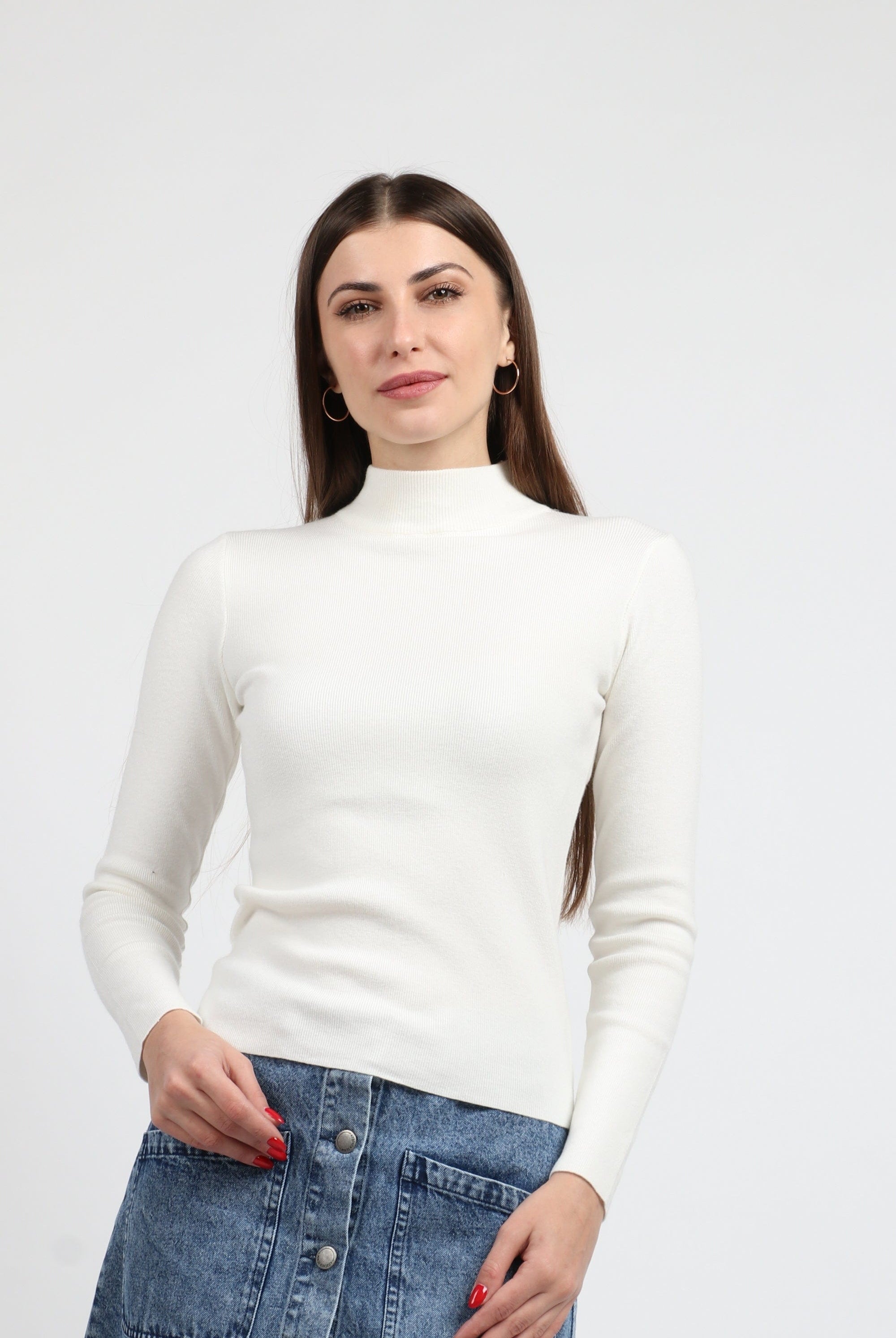 كيتشن بلوفر ضيق مضلع برقبة كم طويل نسائي