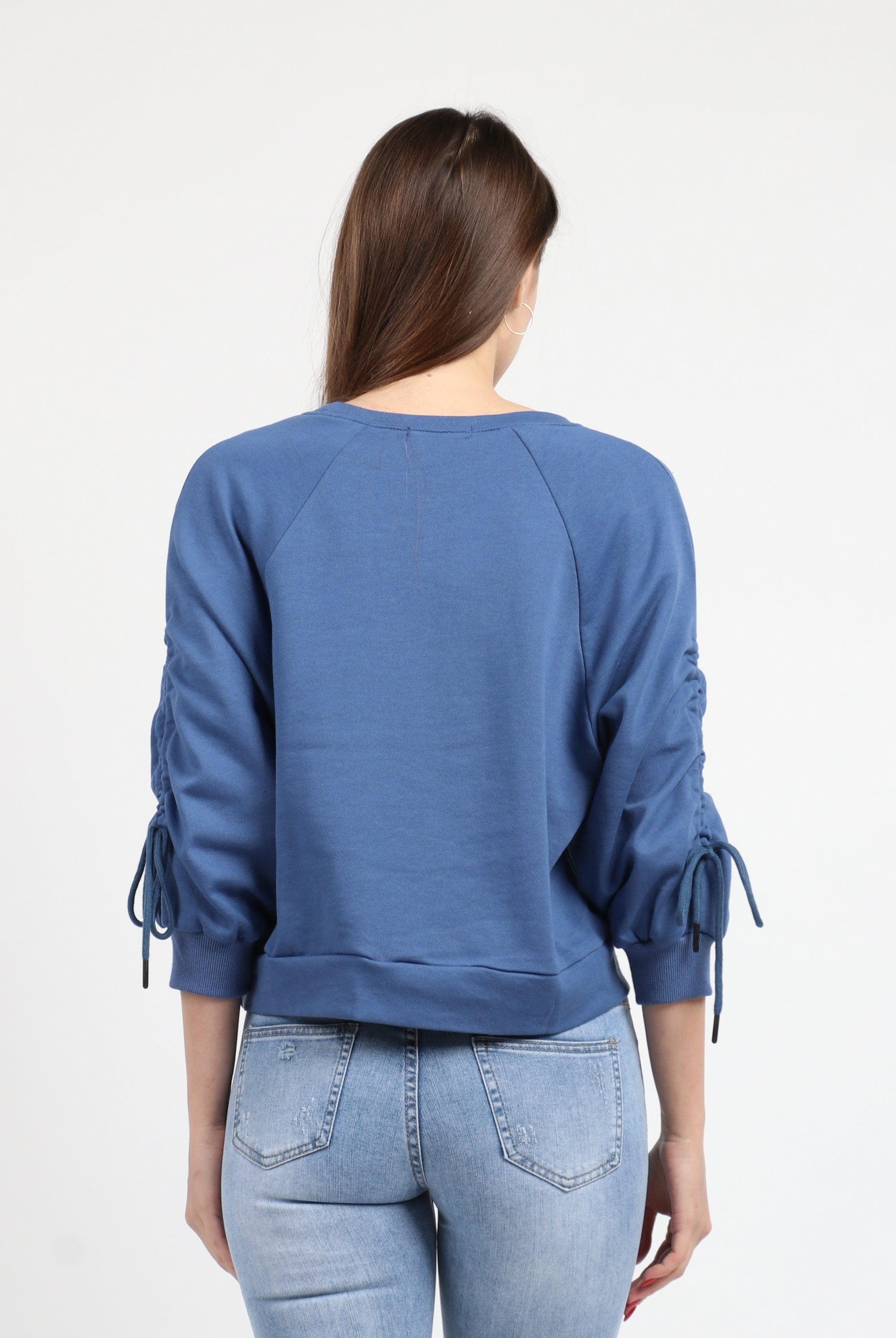 كيتشن بلوزة قطنية بكم طويل بربطات من الاكمام نسائي