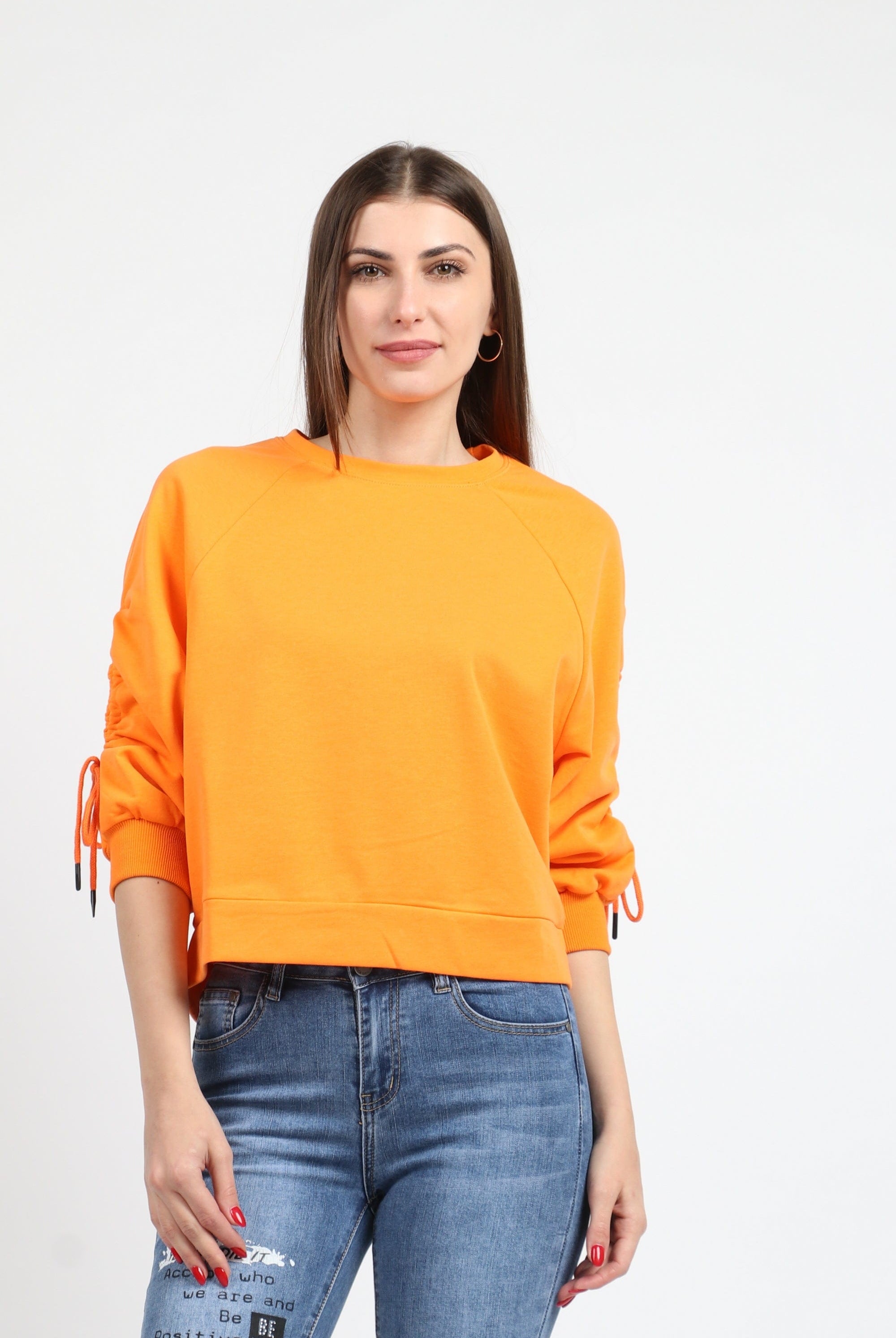 كيتشن بلوزة قطنية بكم طويل بربطات من الاكمام نسائي