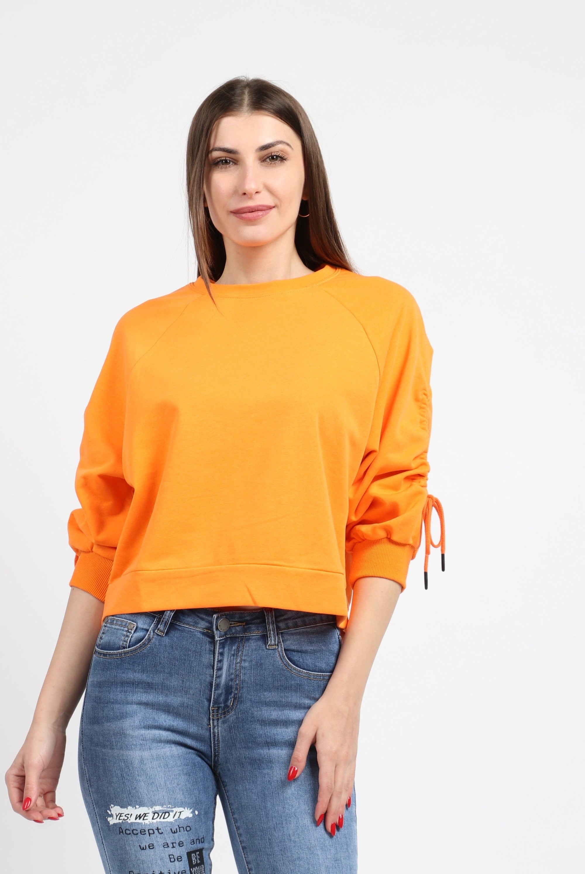 كيتشن بلوزة قطنية بكم طويل بربطات من الاكمام نسائي