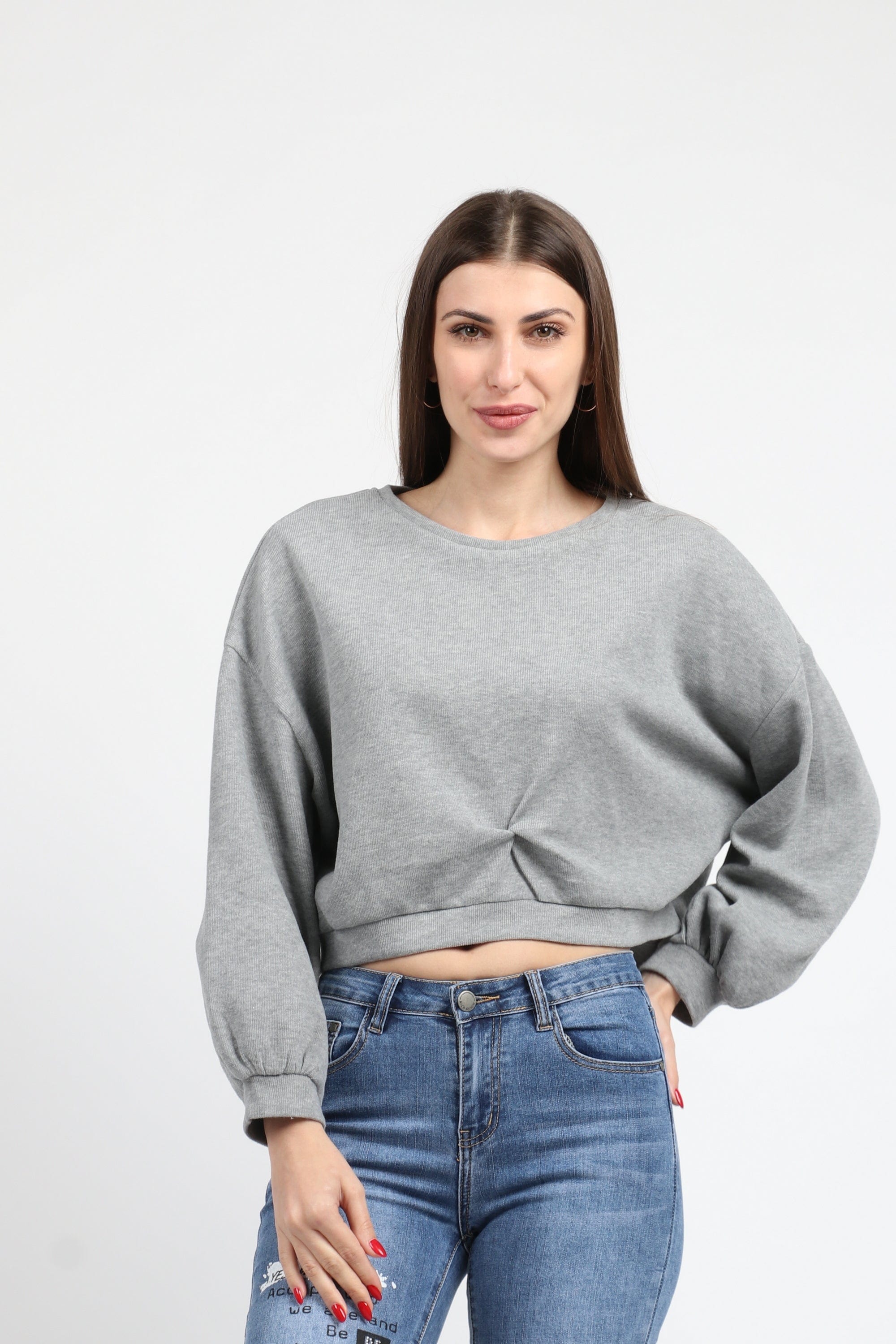 كيتشن بلوزة أوفر سايز قصيرة بكم طويل نسائي