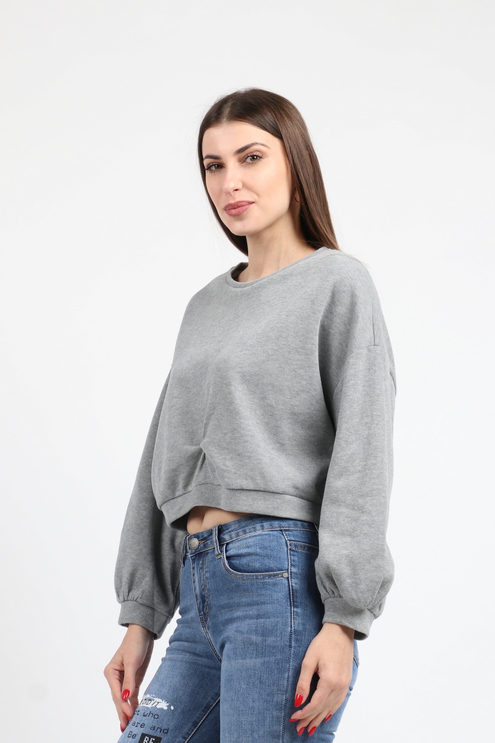 كيتشن بلوزة أوفر سايز قصيرة بكم طويل نسائي