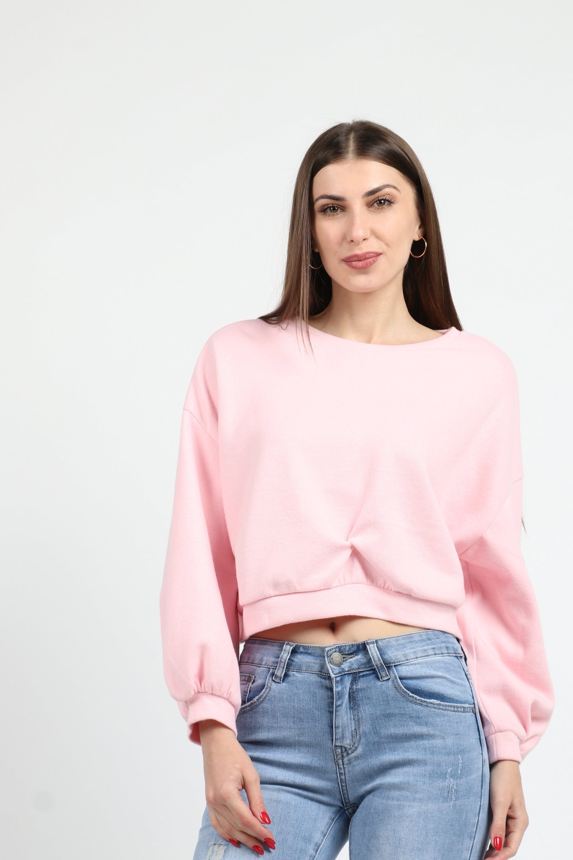 كيتشن بلوزة أوفر سايز قصيرة بكم طويل نسائي