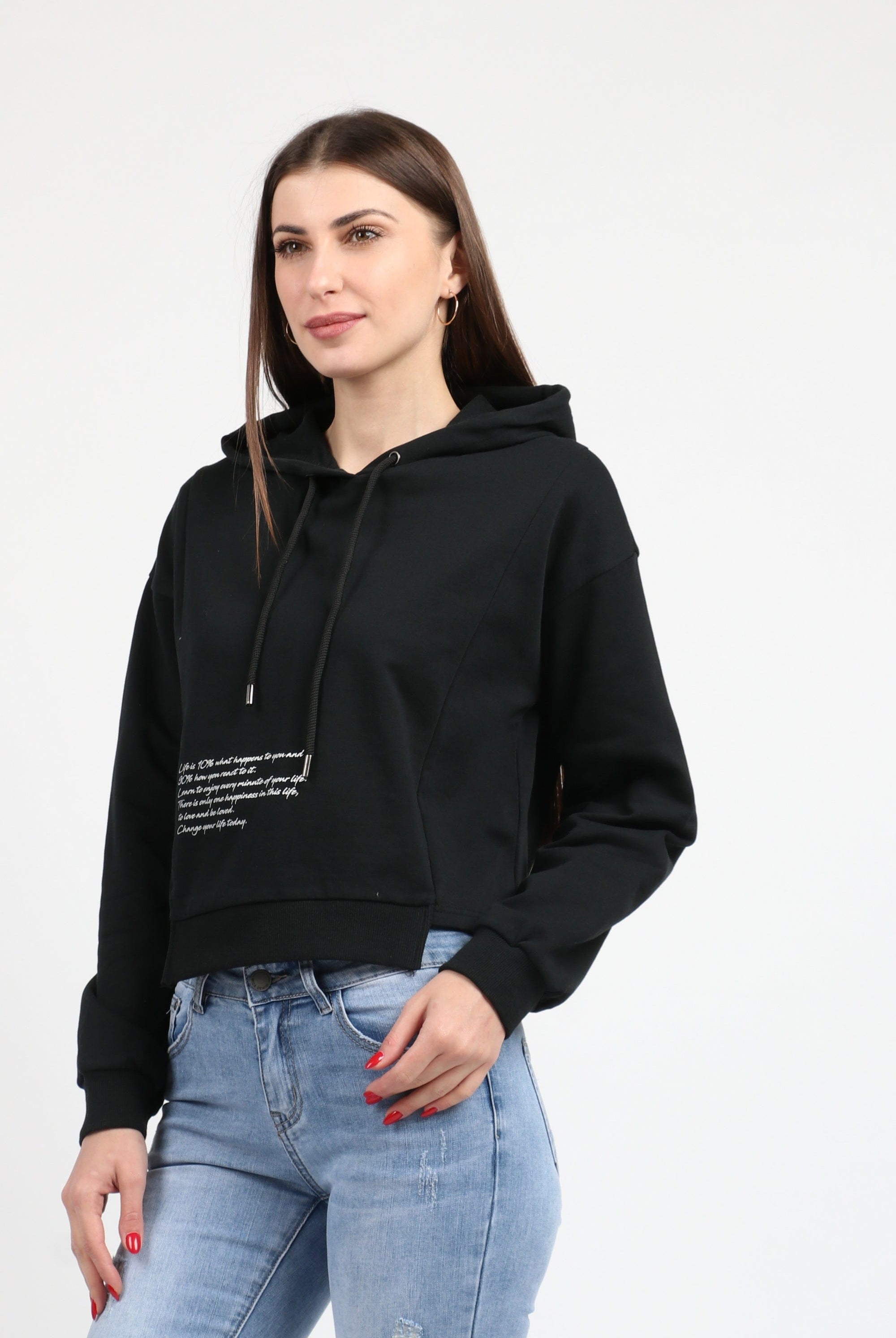 كيتشن هودي قصير بكم طويل وقبعة نسائي