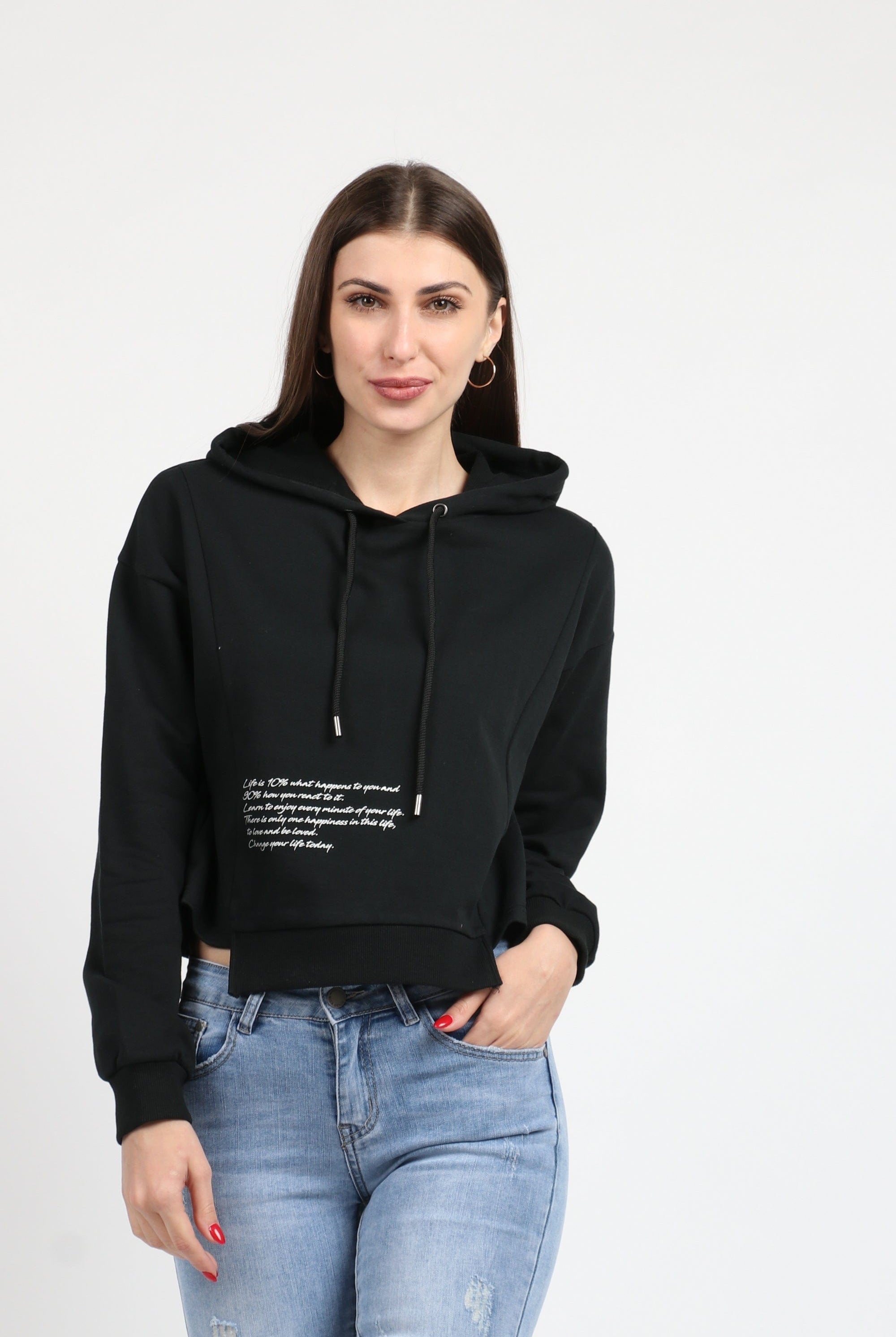 كيتشن هودي قصير بكم طويل وقبعة نسائي