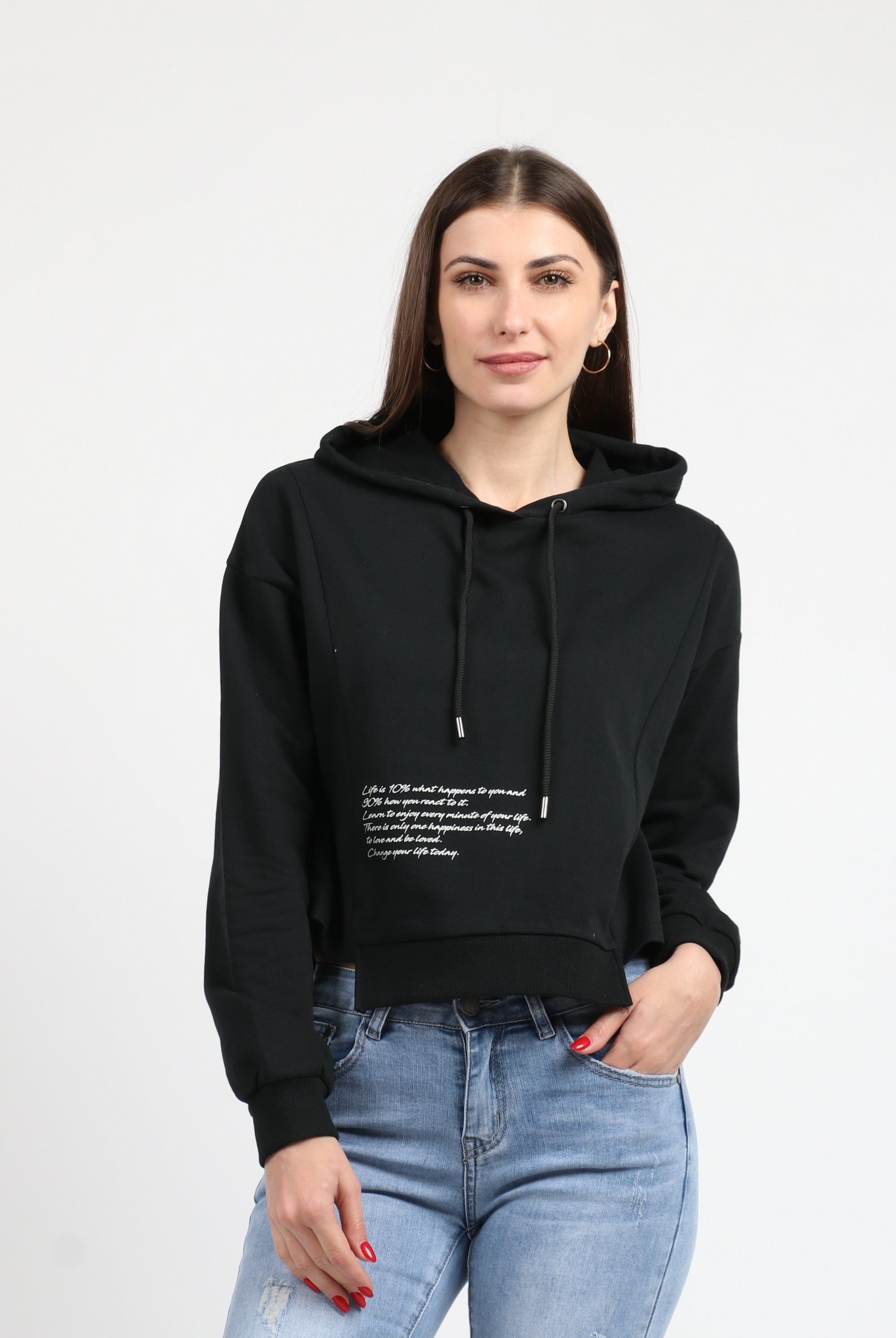 كيتشن هودي قصير بكم طويل وقبعة نسائي