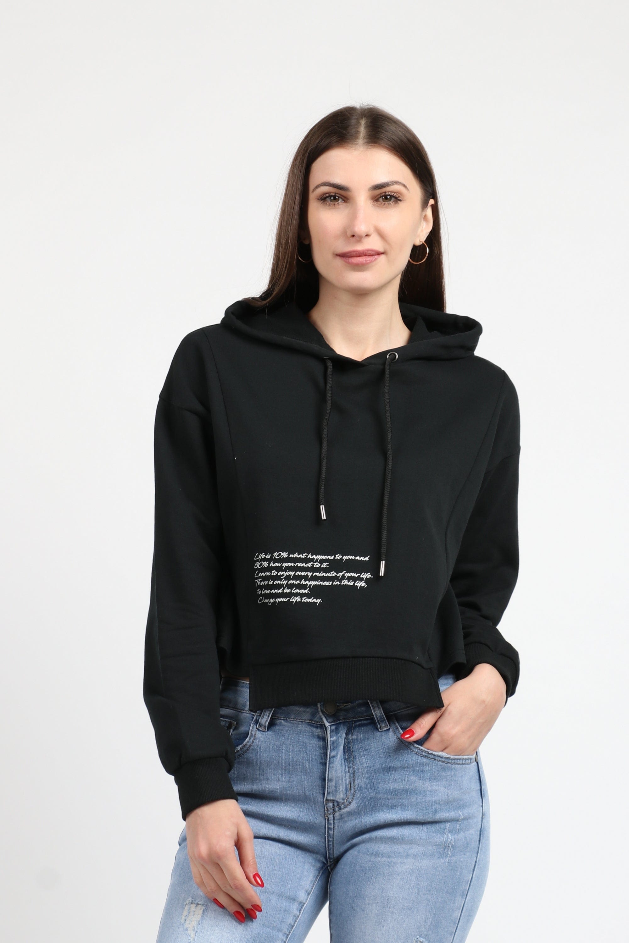 كيتشن هودي قصير بكم طويل وقبعة نسائي