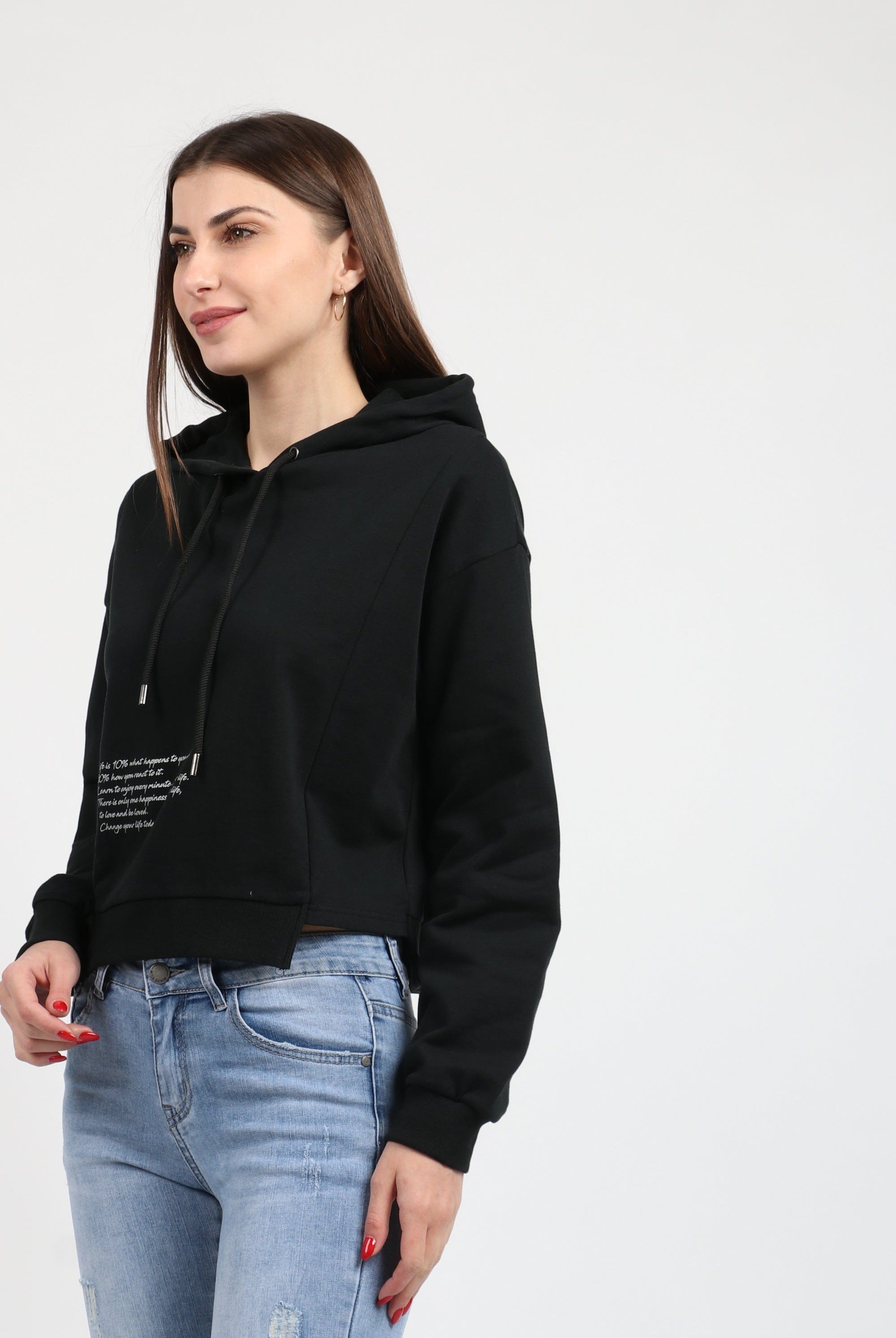 كيتشن هودي قصير بكم طويل وقبعة نسائي