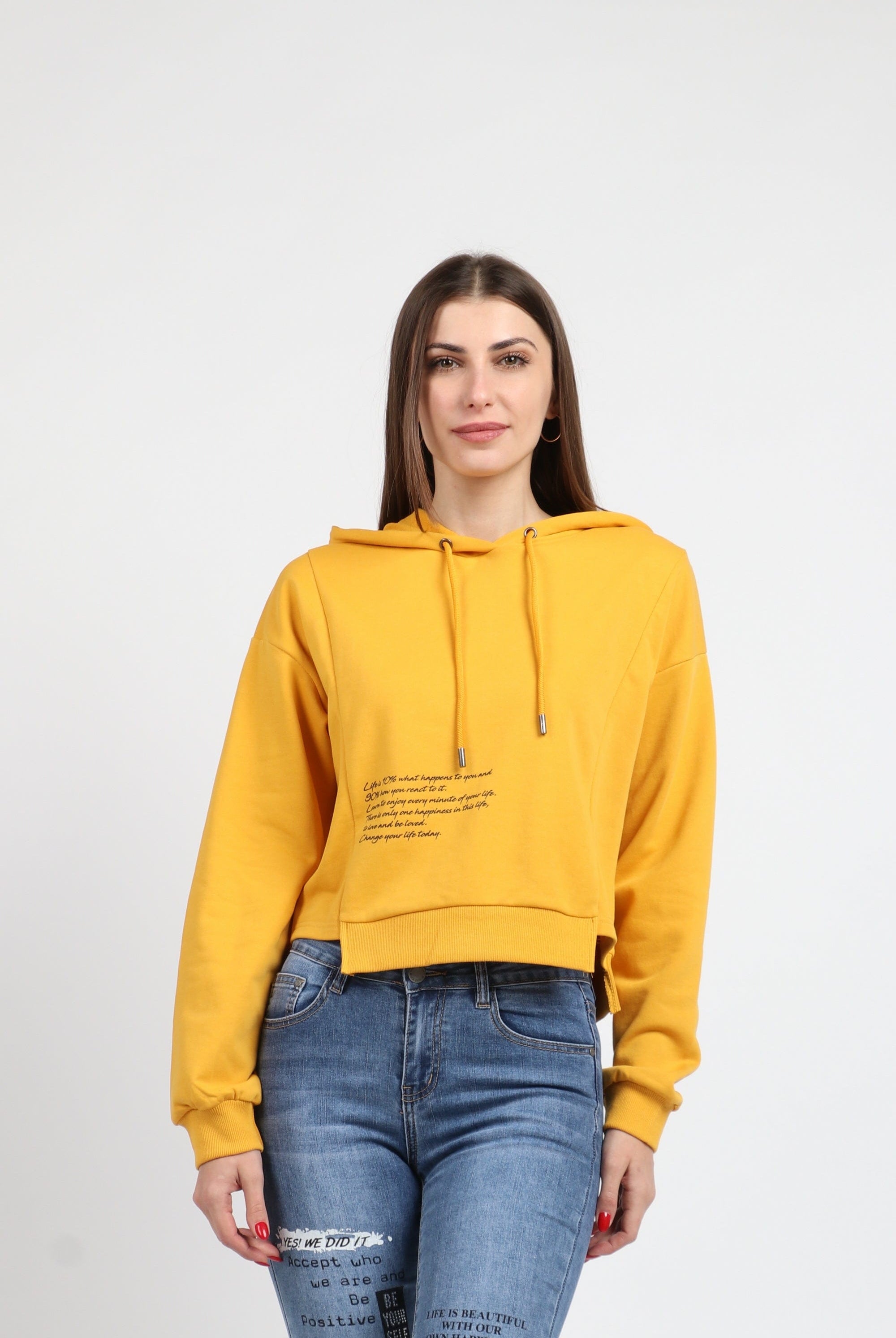 كيتشن هودي قصير بكم طويل وقبعة نسائي