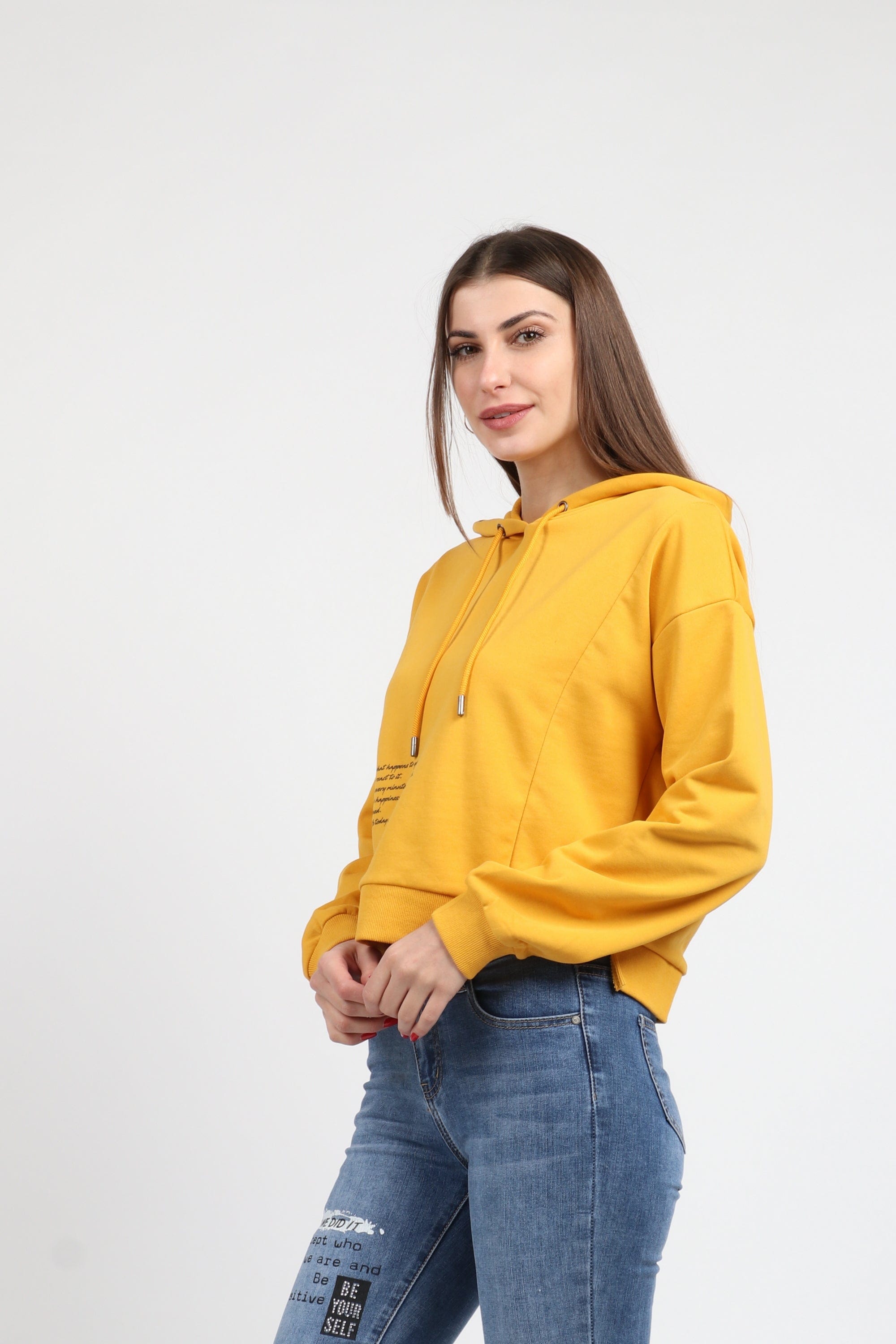 كيتشن هودي قصير بكم طويل وقبعة نسائي