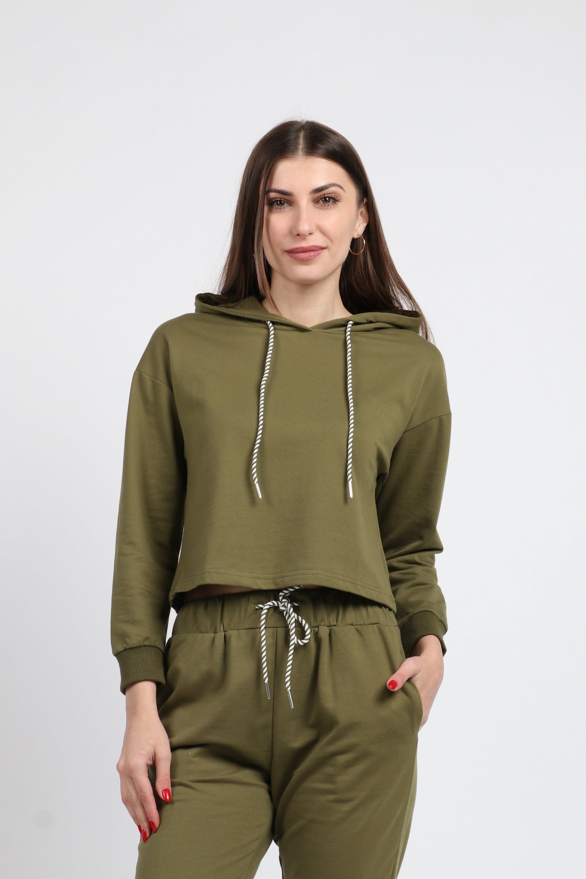 كيتشن بلوزة هودي نص بطن كم طويل نسائي