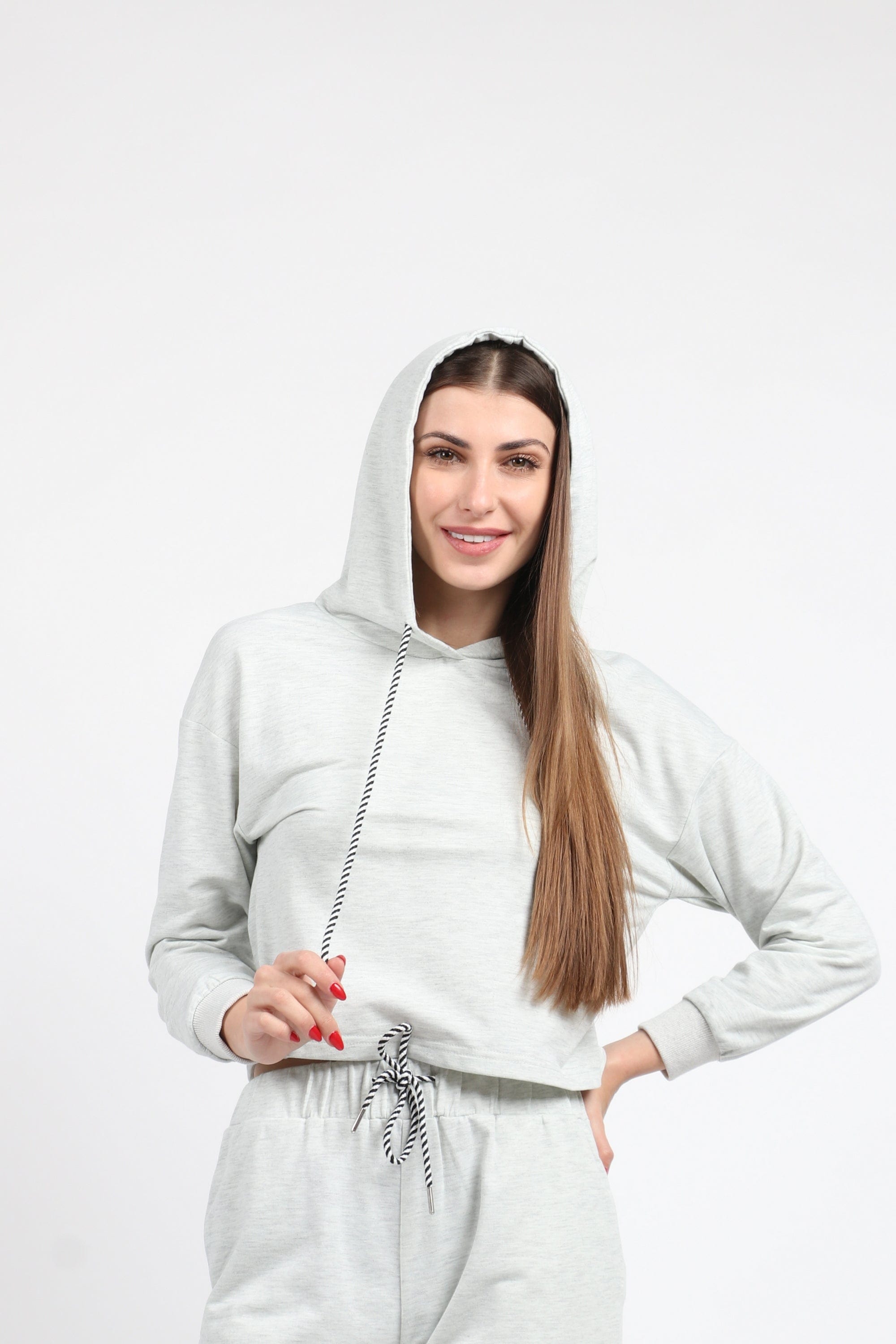 كيتشن بلوزة هودي نص بطن كم طويل نسائي