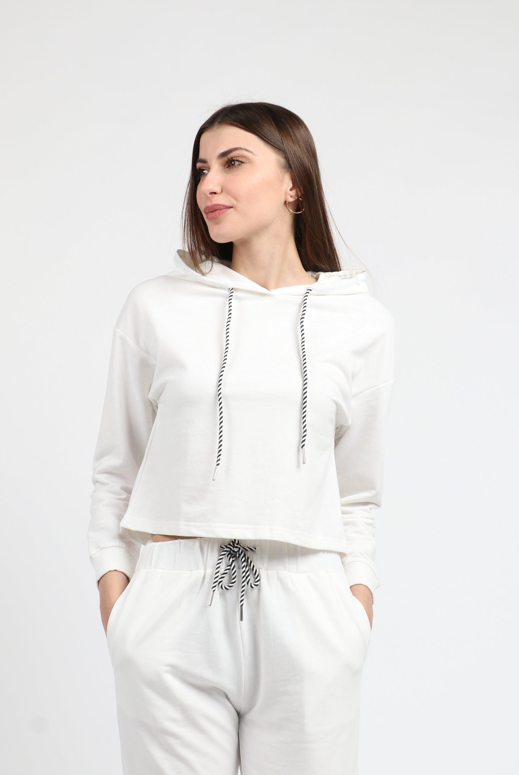 كيتشن بلوزة هودي نص بطن كم طويل نسائي