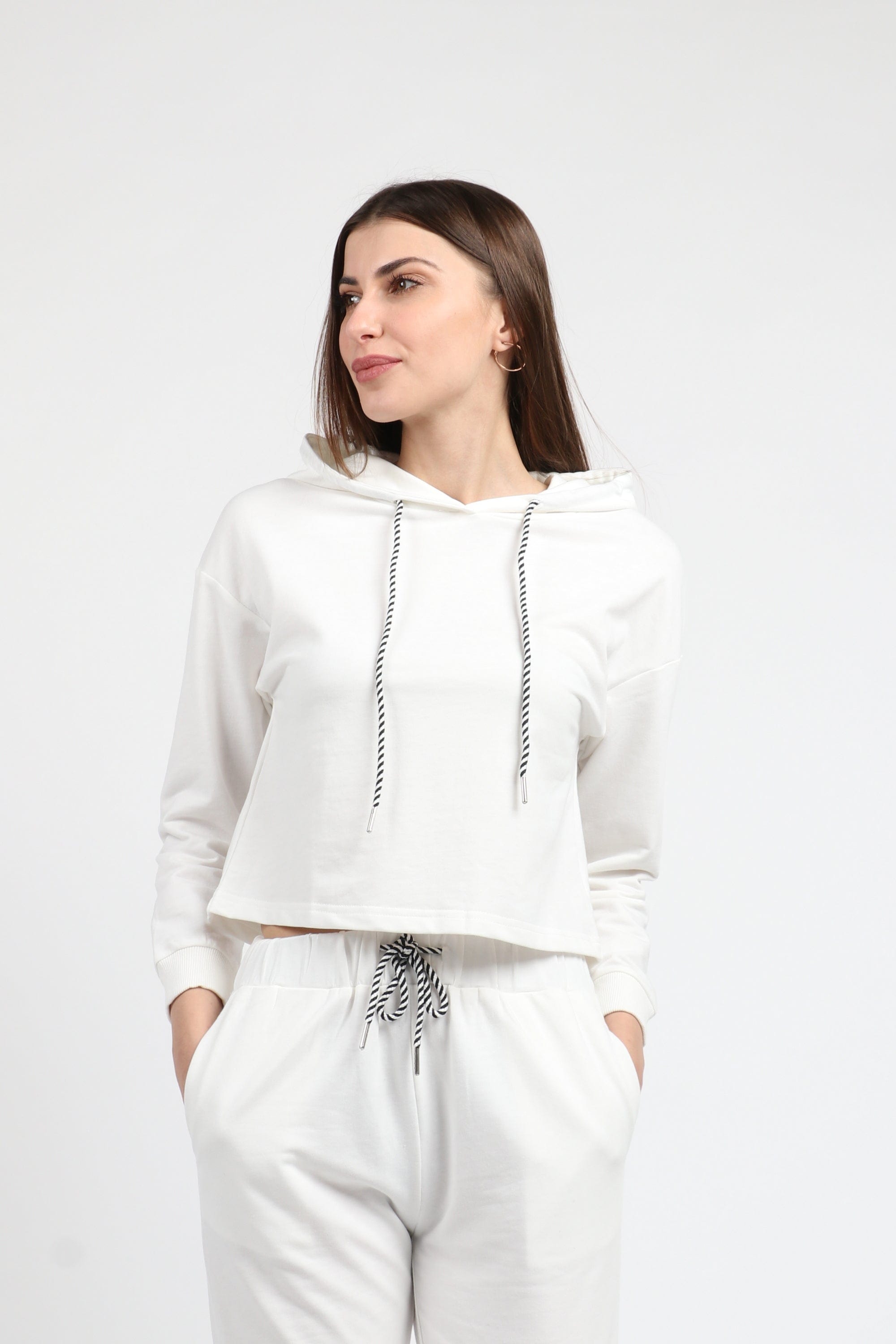 كيتشن بلوزة هودي نص بطن كم طويل نسائي