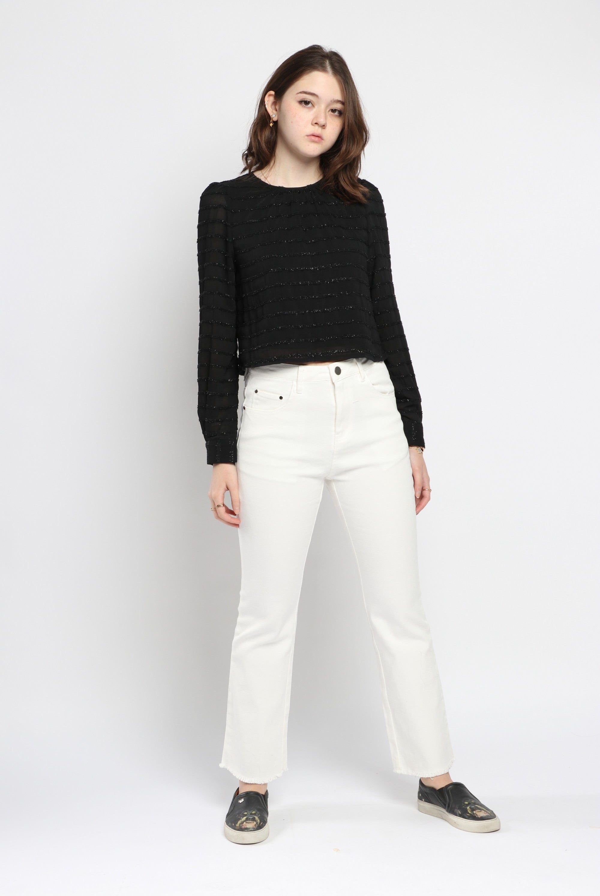 كيتشن بلوزة مخططة بالعرض لامعة كم طويل نسائي