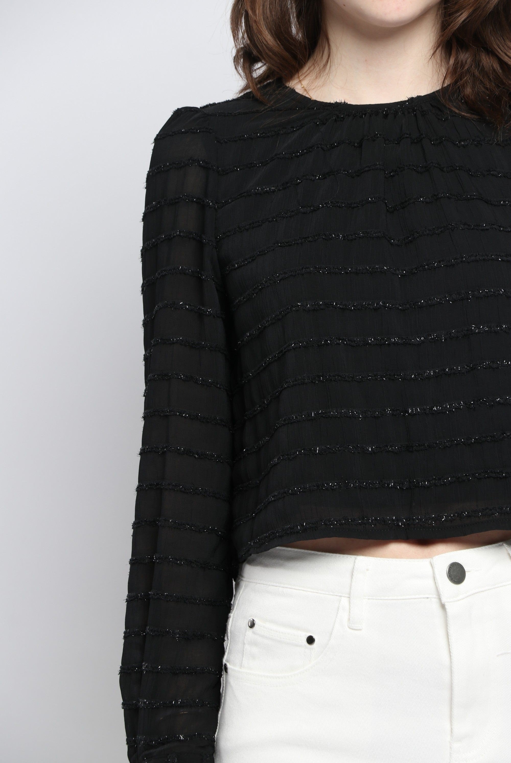 كيتشن بلوزة مخططة بالعرض لامعة كم طويل نسائي