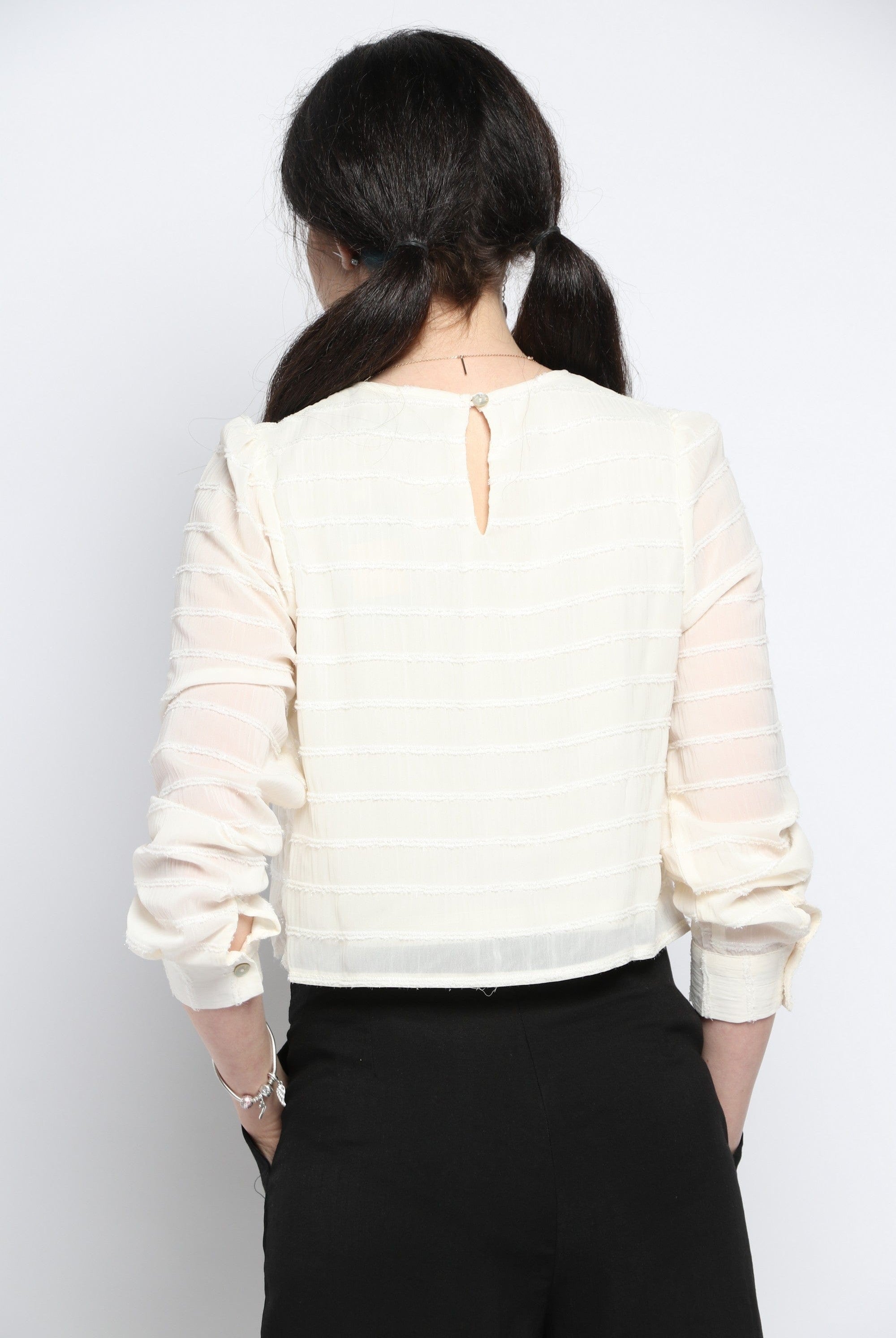 كيتشن بلوزة مخططة بالعرض لامعة كم طويل نسائي