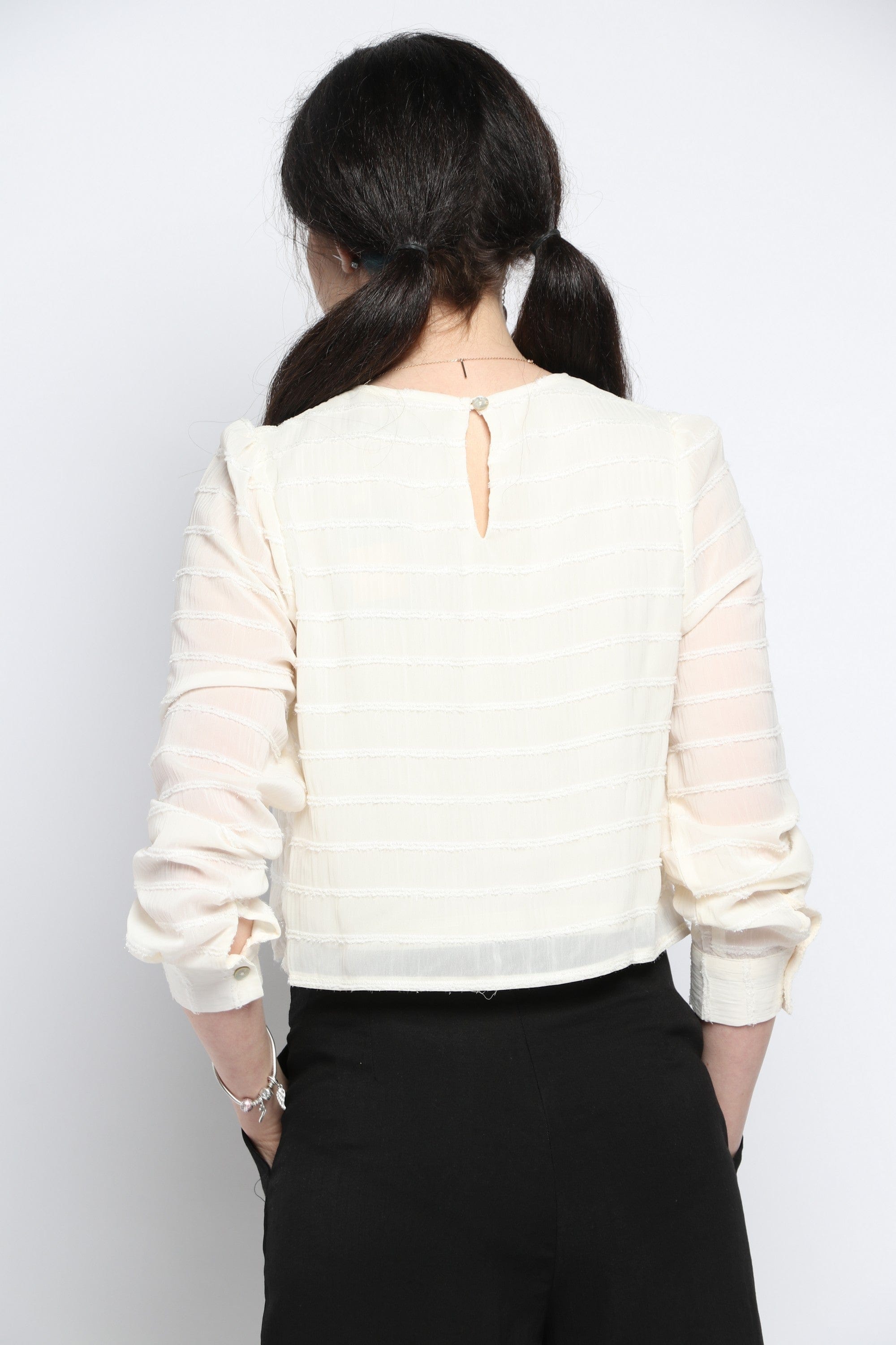 كيتشن بلوزة مخططة بالعرض لامعة كم طويل نسائي