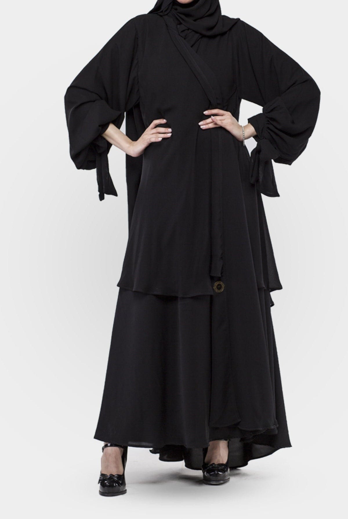 جوهرة عبايه كلوش طبقات بلاك بيري دبل بطبقة مزدوجة أسود