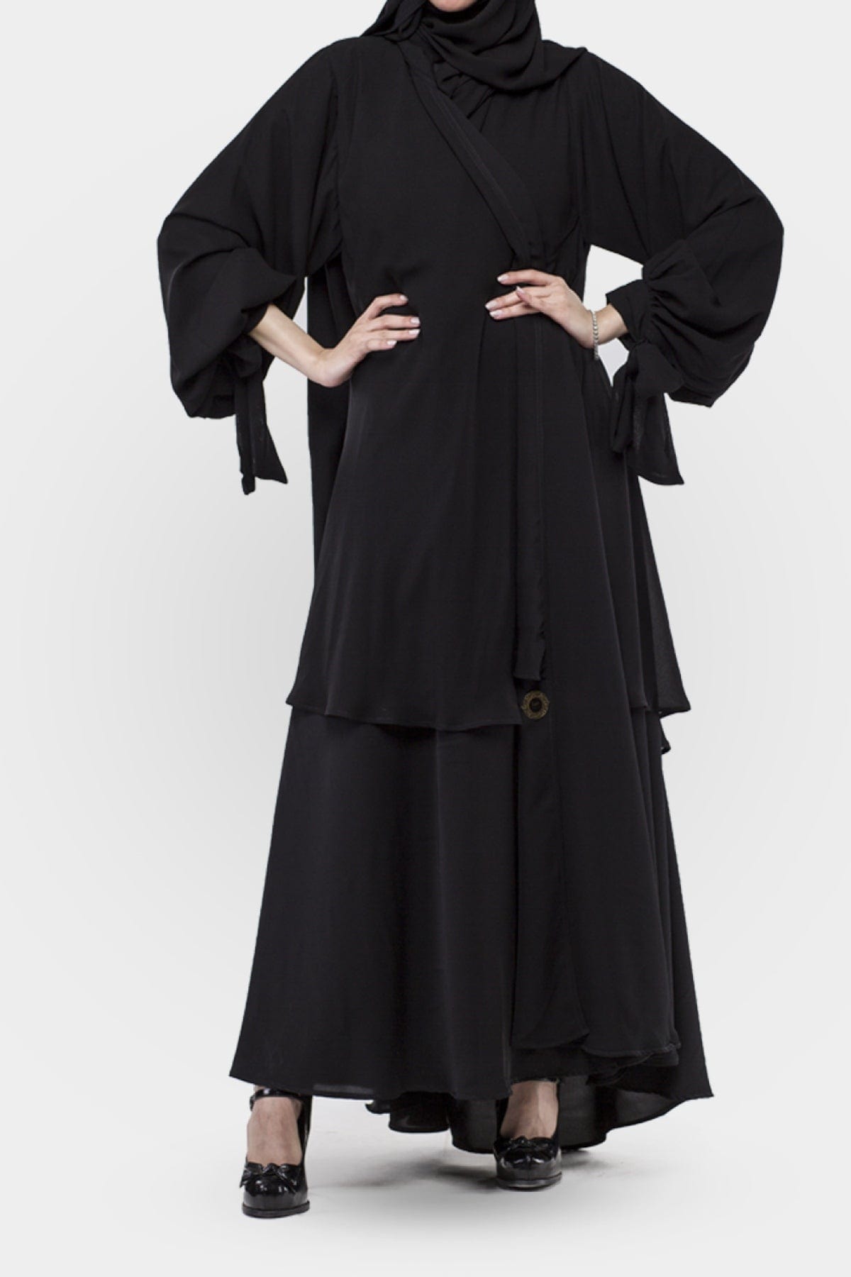 جوهرة عبايه كلوش طبقات بلاك بيري دبل بطبقة مزدوجة أسود