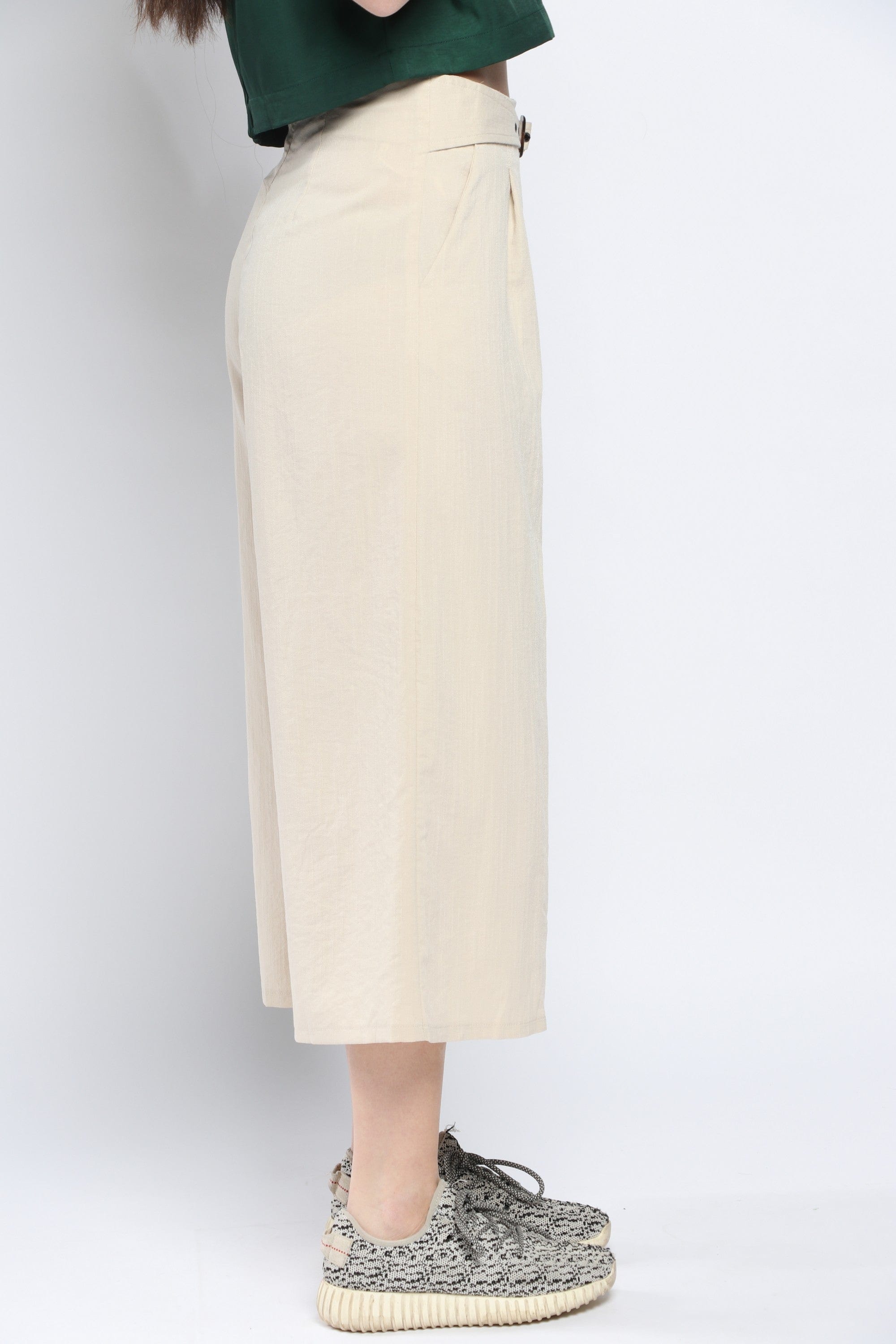 كيتشن بنطلون قصير سادة واسع خصر مرتفع نسائي