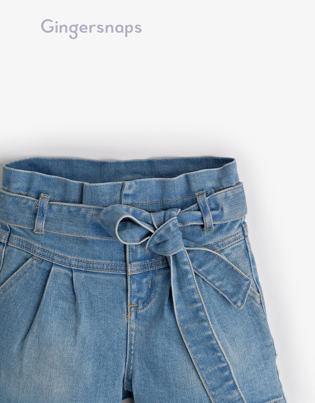 جينجرسنابس شورت بناتي جينز خصر عريض برباط أزرق