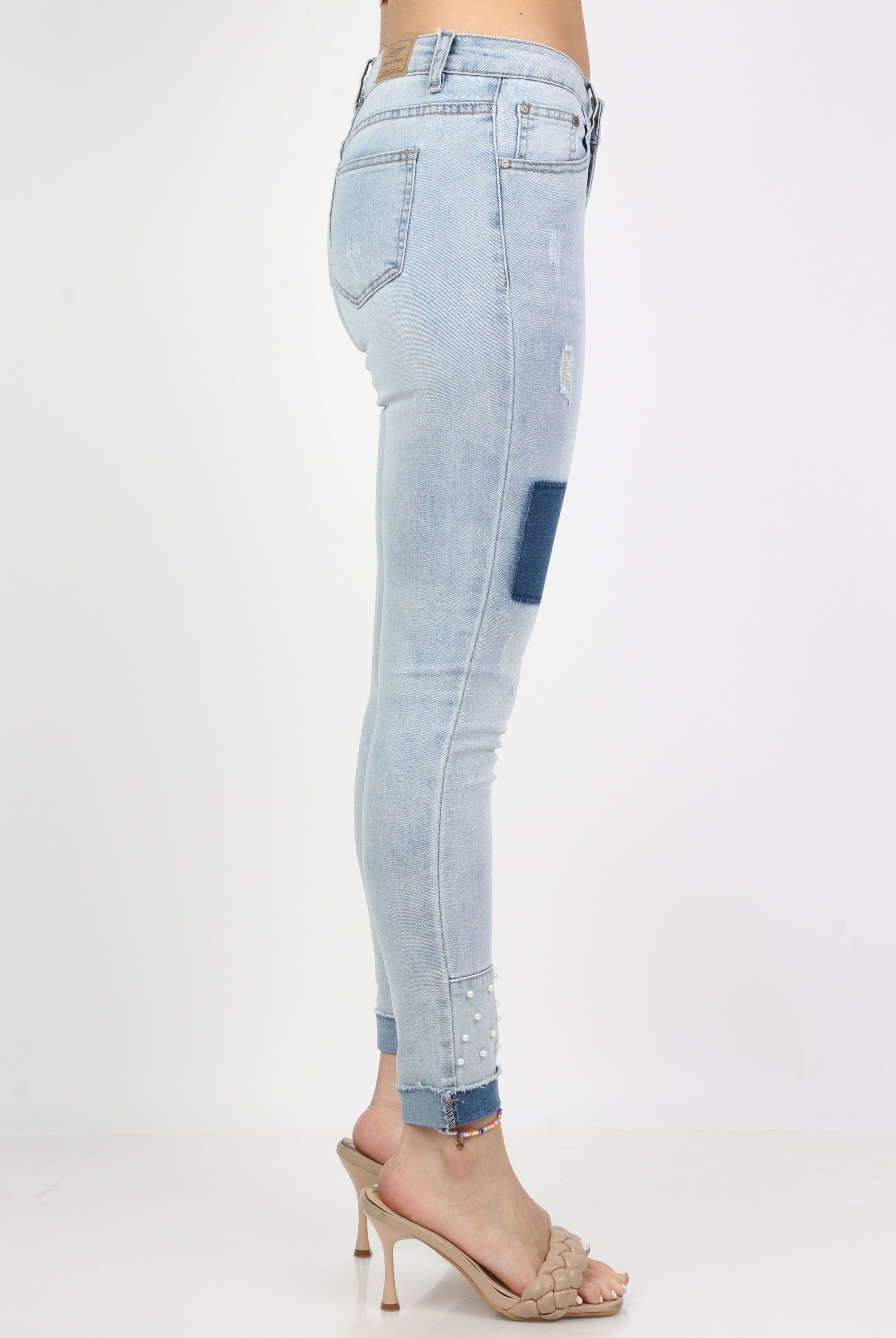 كيتشن بنطلون جينز سكيني مطرز باللؤلؤ نسائي