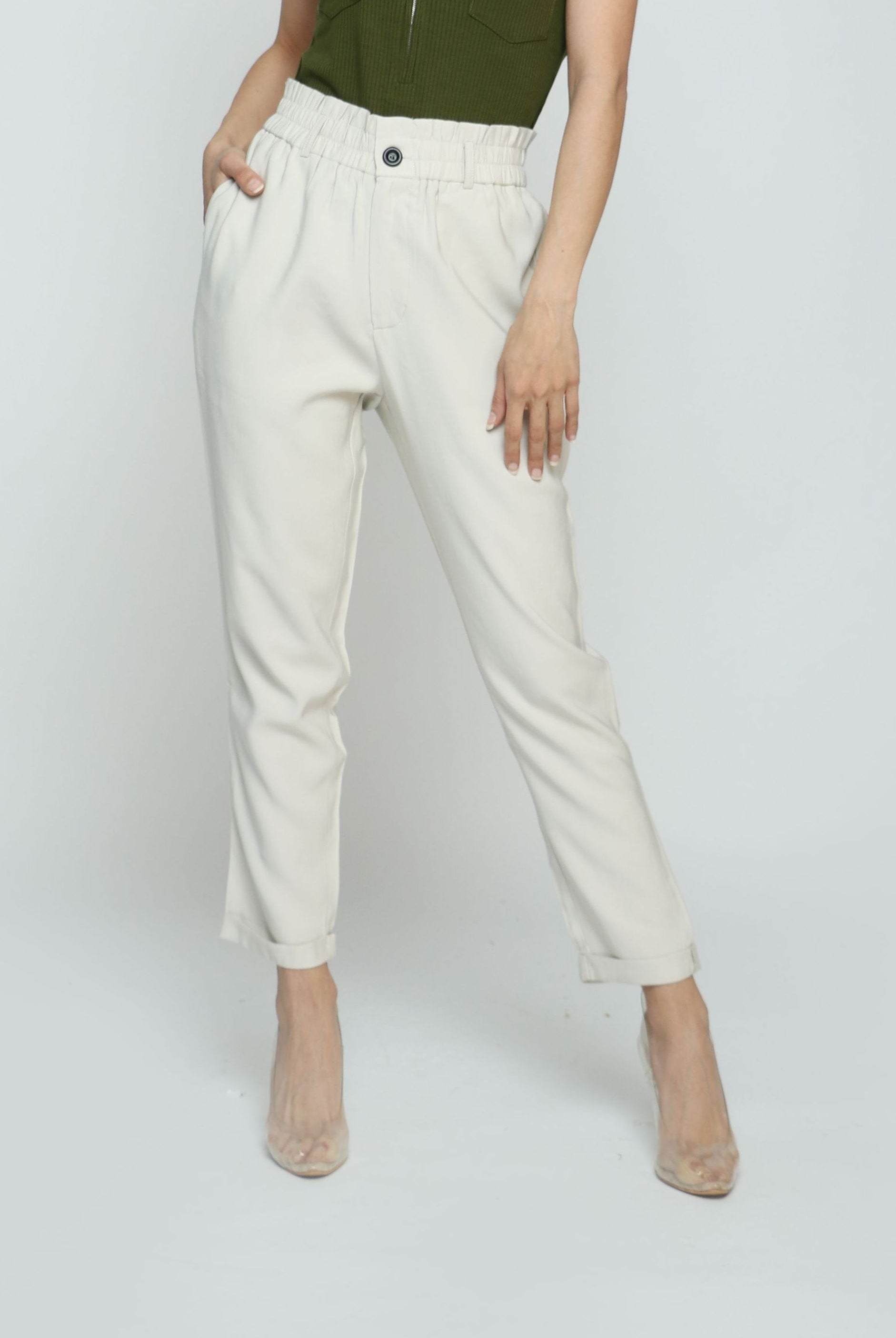 كيتشن بنطلون كلاسيك خصر مكشكش مرتفع طويل نسائي