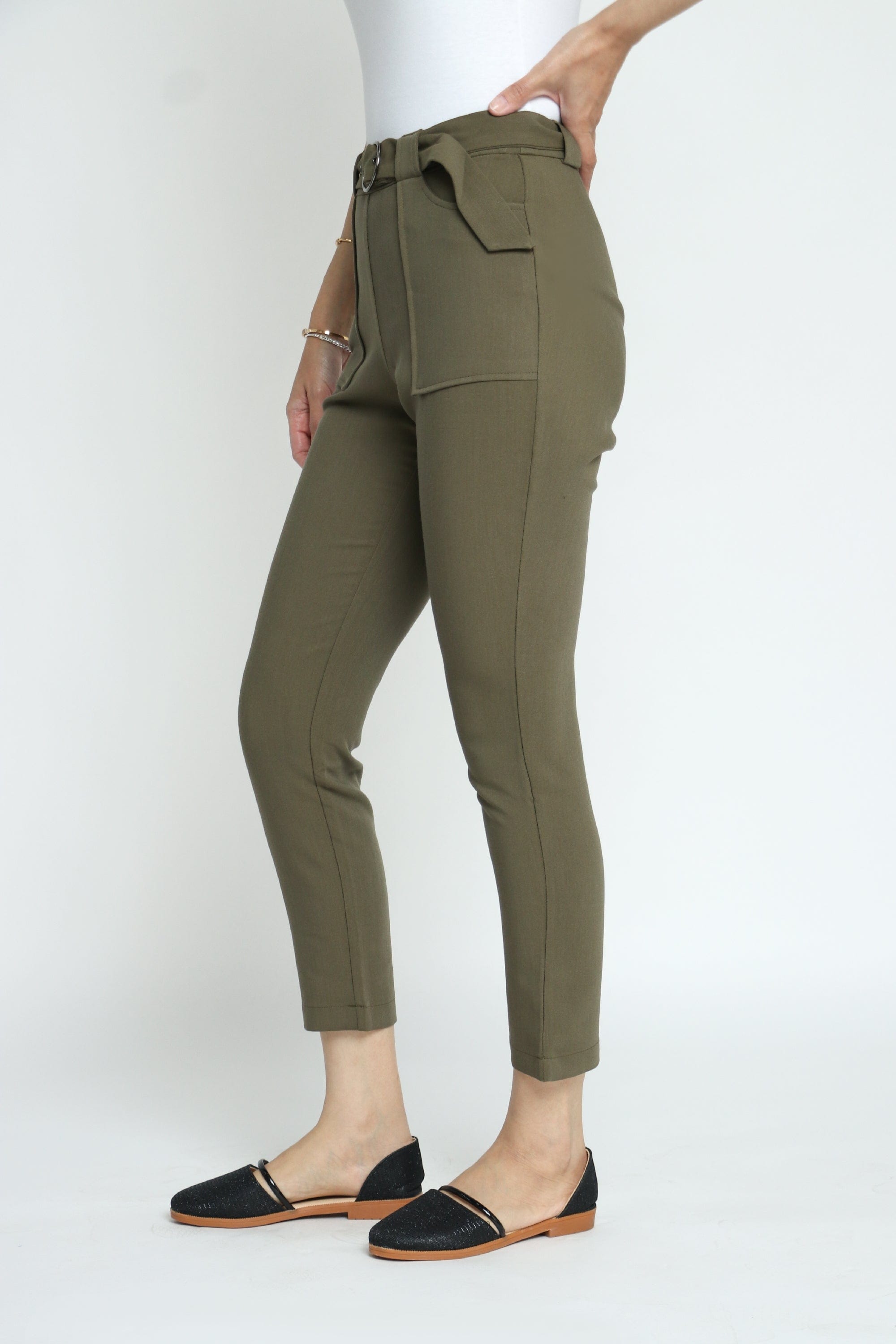 كيتشن بنطلون كلاسيك ضيق مع حزام طويل نسائي