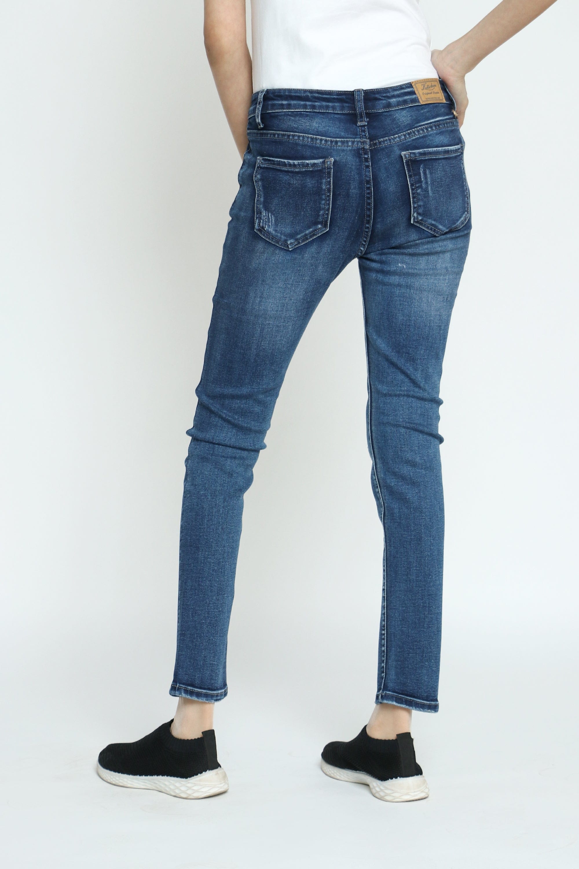 كيتشن بنطلون جينز سكيني مقطع طويل نسائي