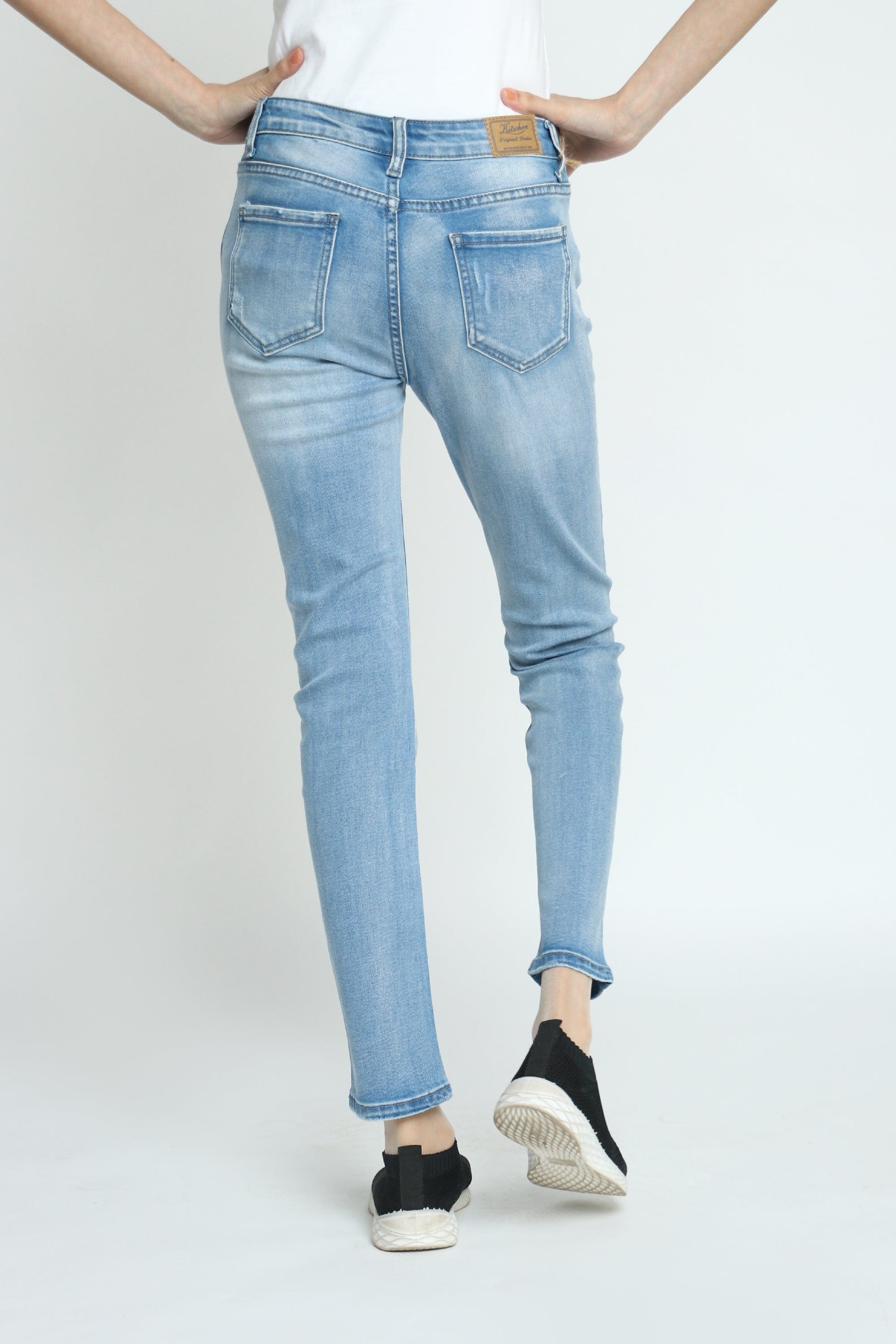 كيتشن بنطلون جينز سكيني مقطع طويل نسائي