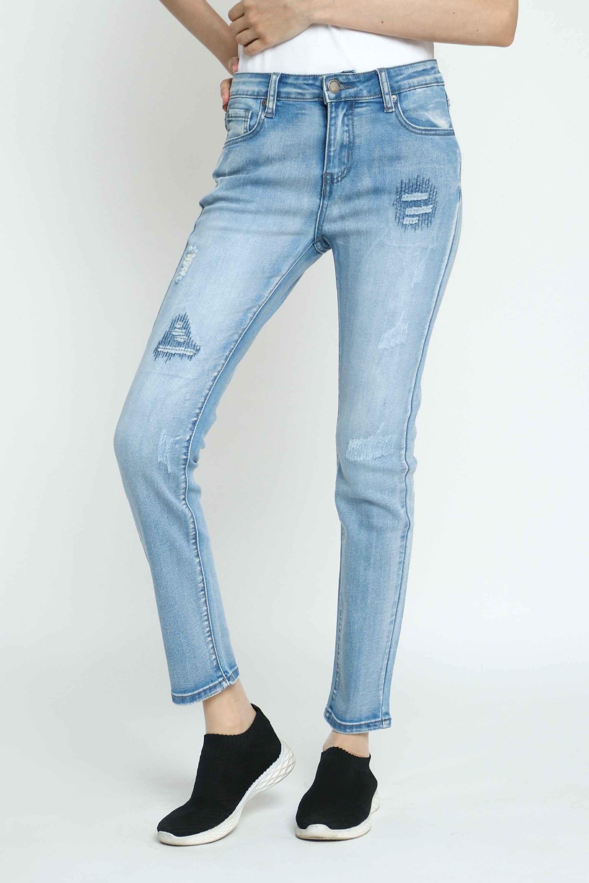 كيتشن بنطلون جينز سكيني مقطع طويل نسائي