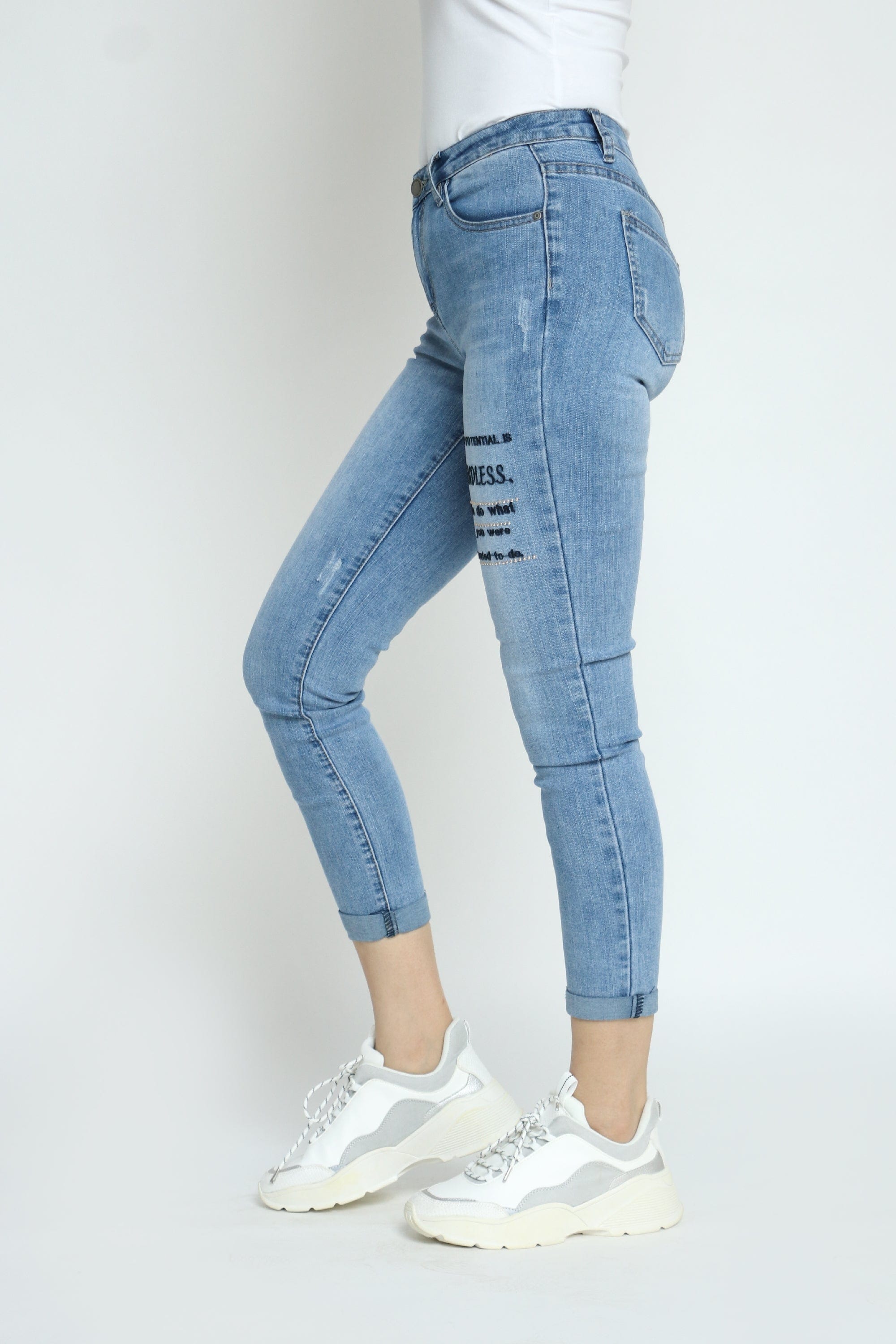 كيتشن بنطلون جينز بطبعة طويل نسائي