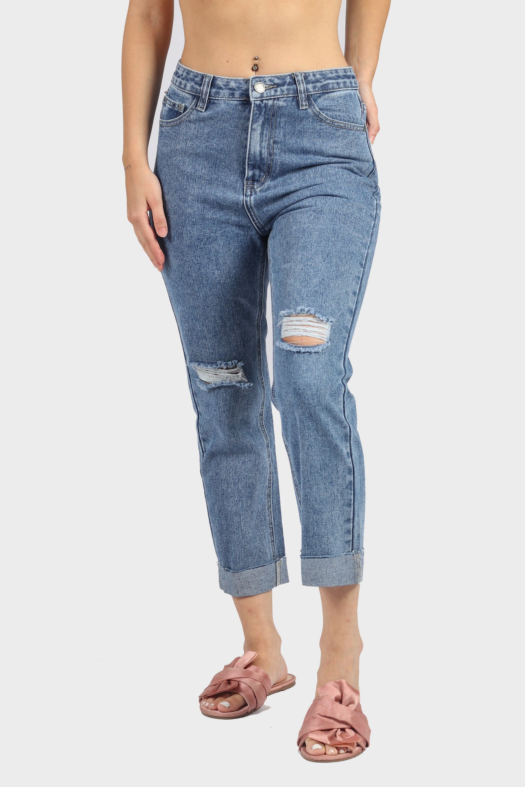 كيتشن بنطلون بوي فريند هاي ويست مقطع طويل نسائي