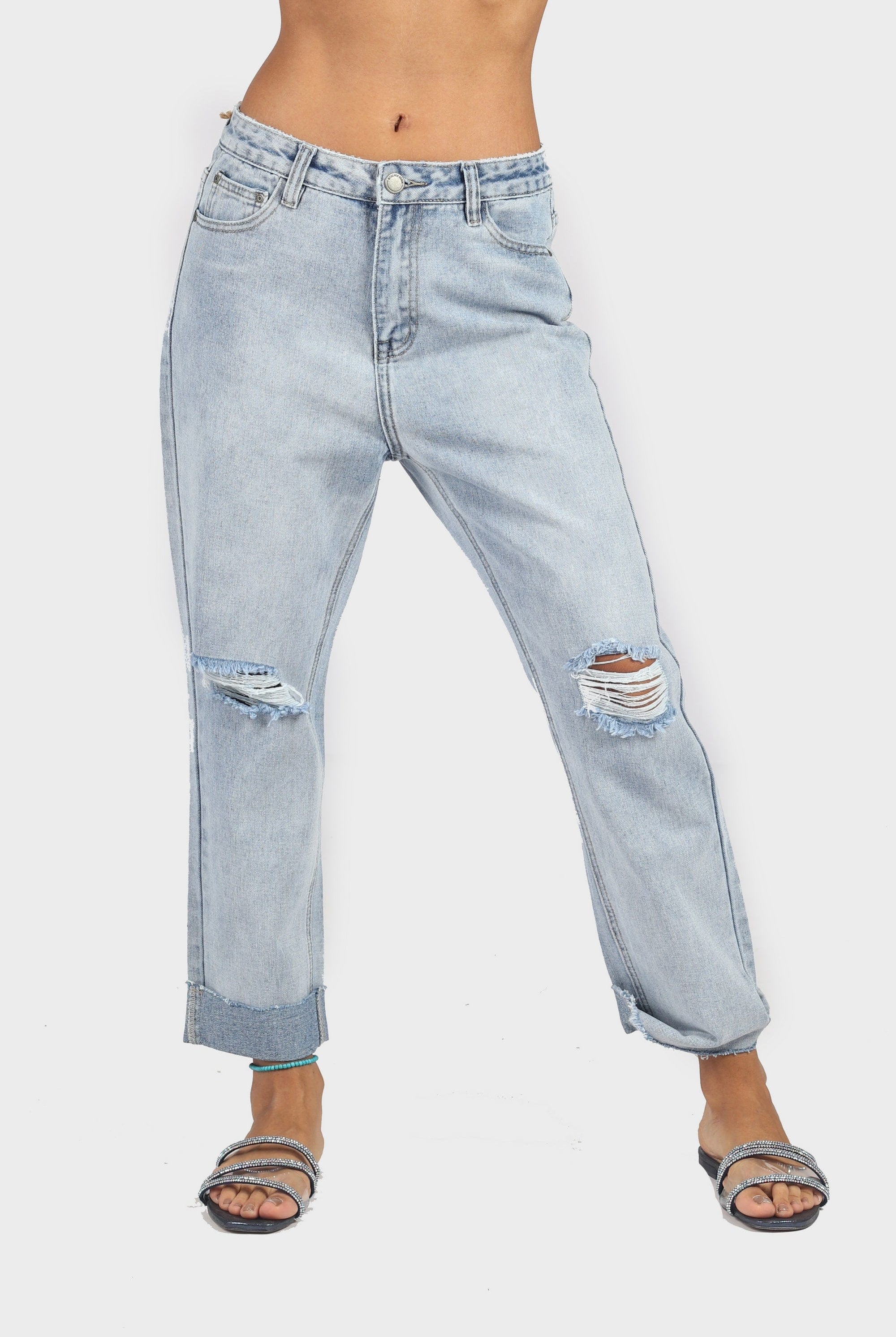 كيتشن بنطلون بوي فريند هاي ويست مقطع طويل نسائي