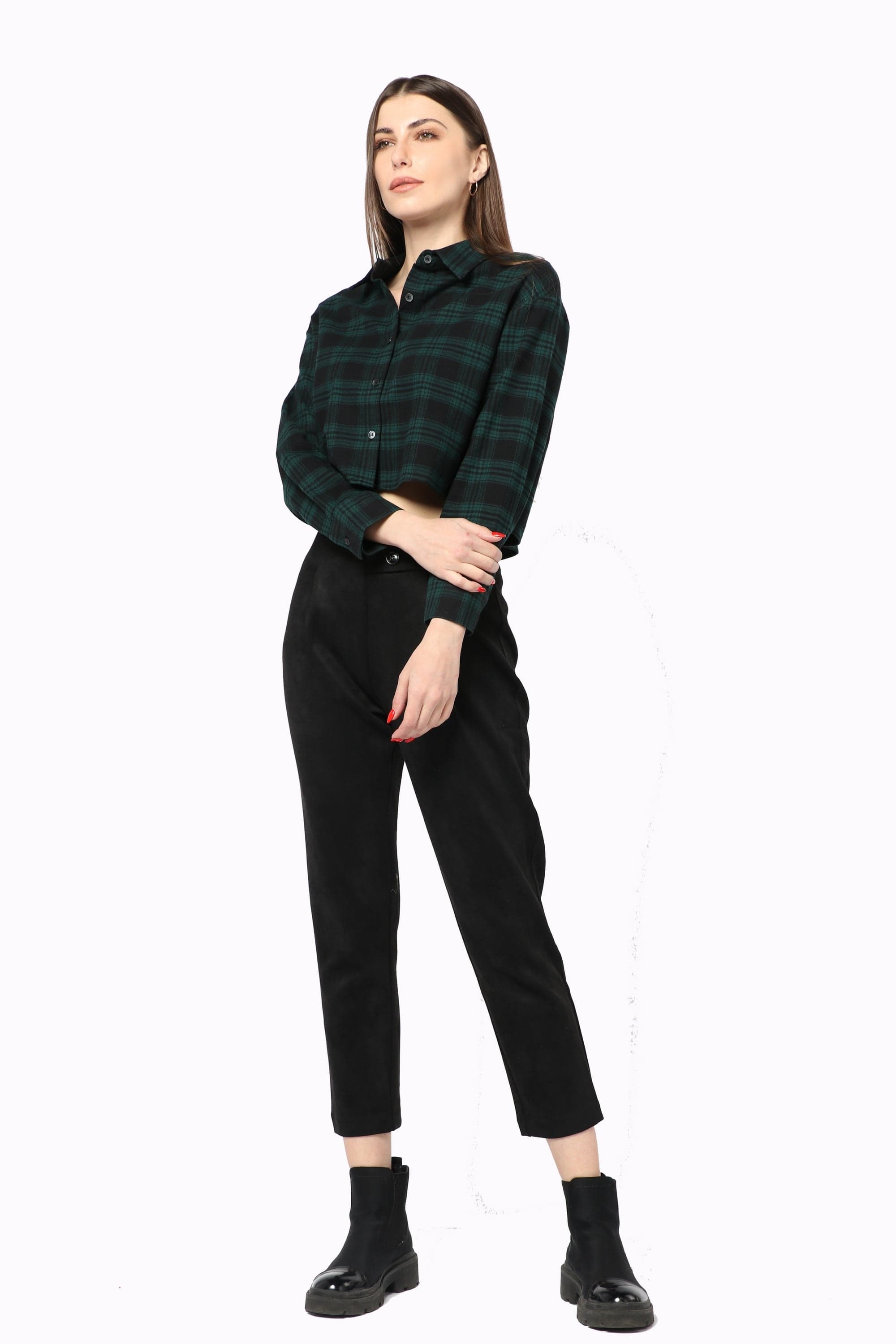 كيتشن بنطلون كلاسيك بزرار هاي ويست طويل نسائي أسود