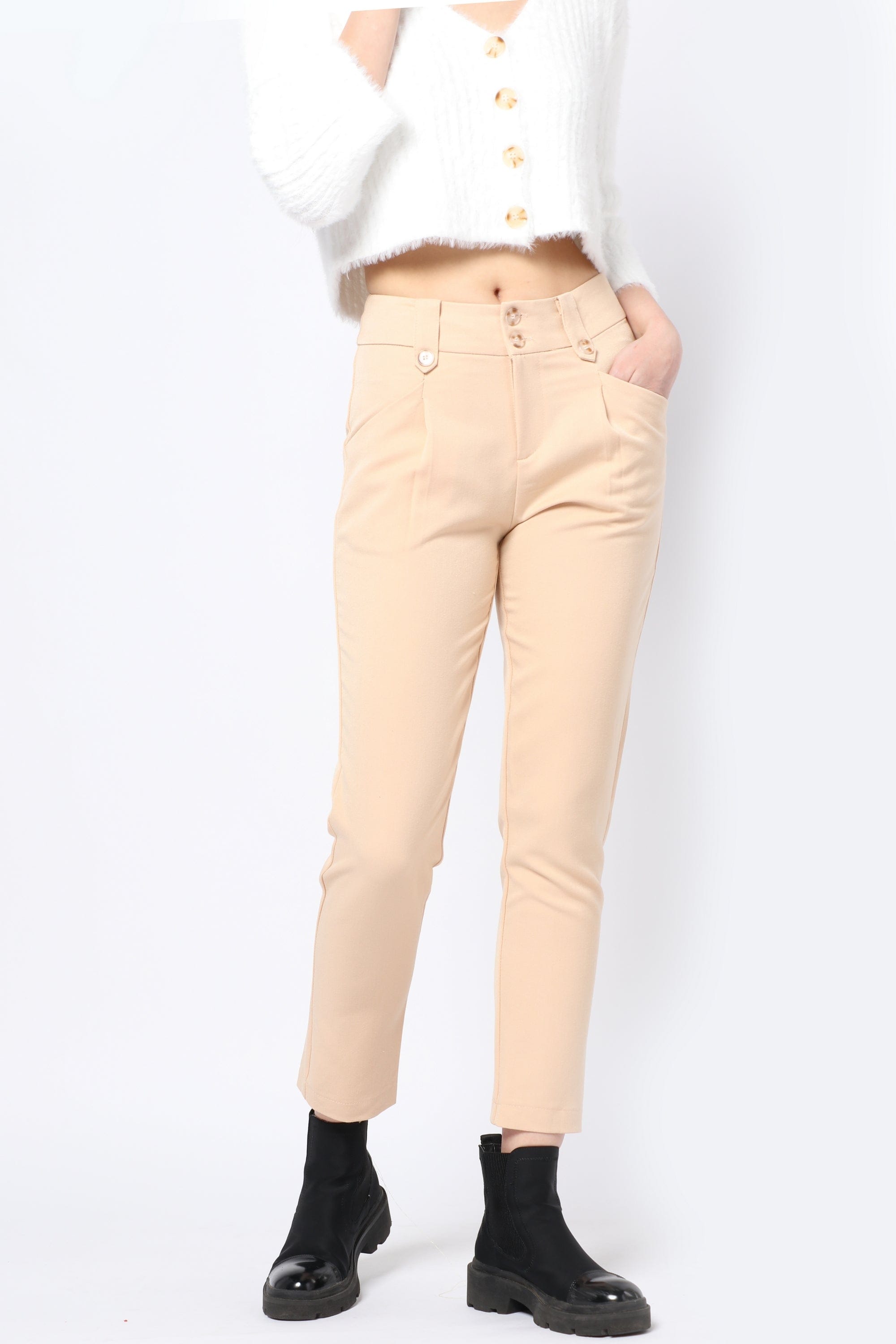 كيتشن بنطلون رسمي بأزرار أمامية وجيوب طويل نسائي