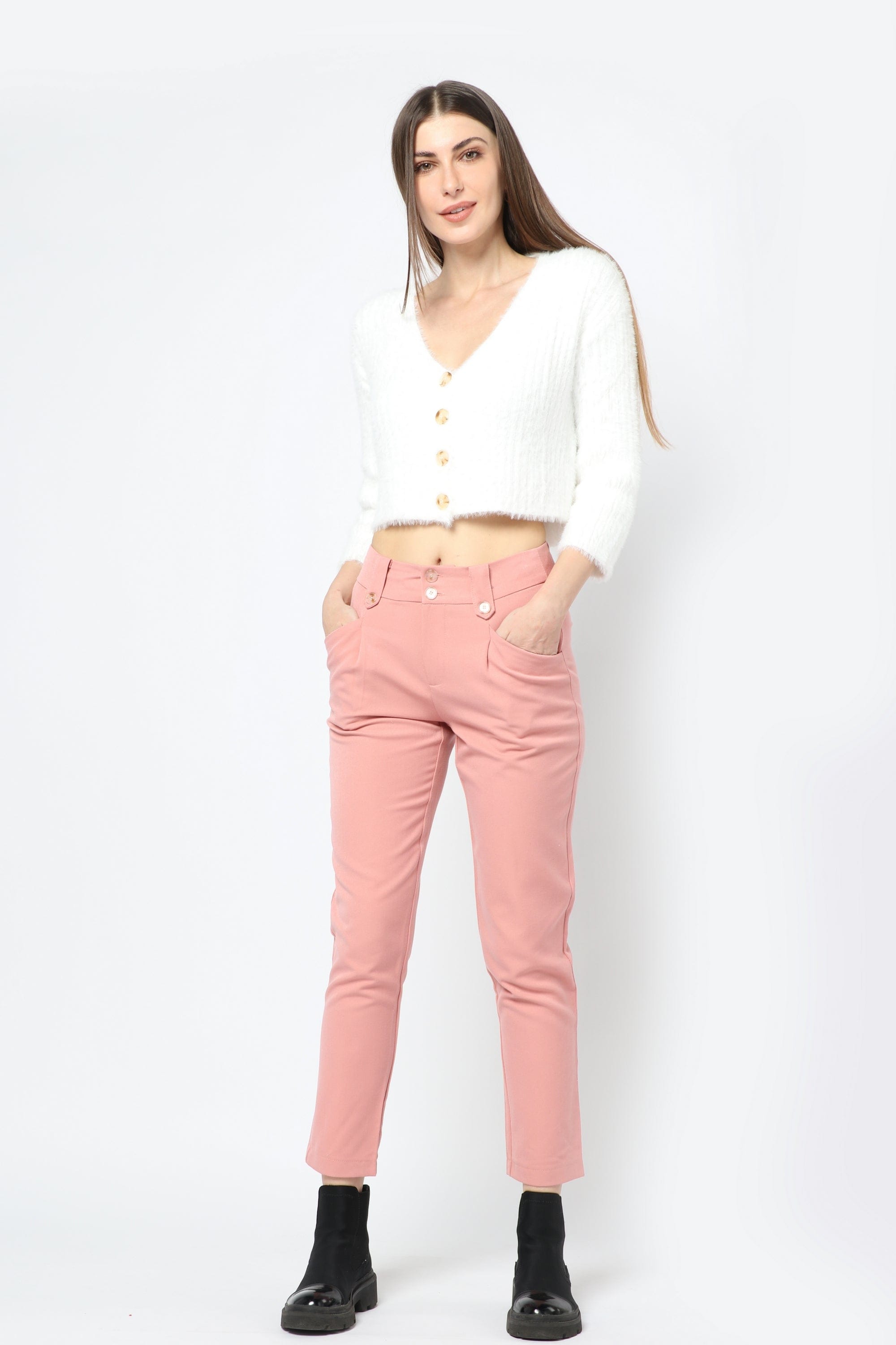 كيتشن بنطلون رسمي بأزرار أمامية وجيوب طويل نسائي