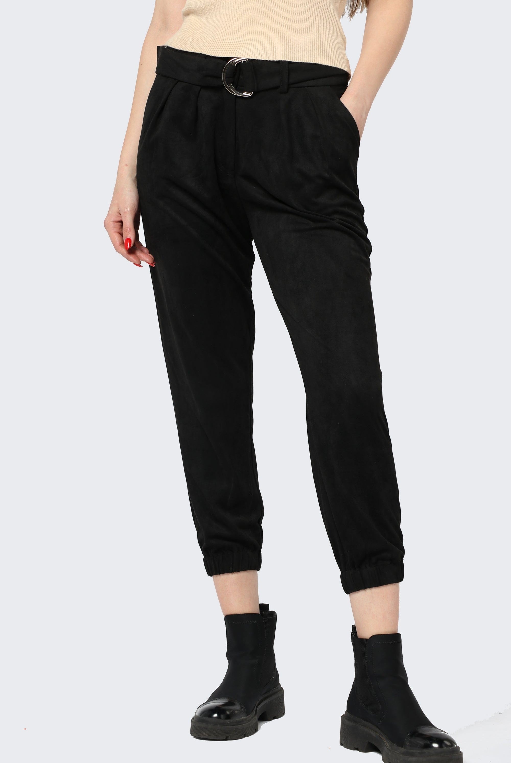 كيتشن بنطلون مخمل هاي ويست برباط وتوكة طويل نسائي