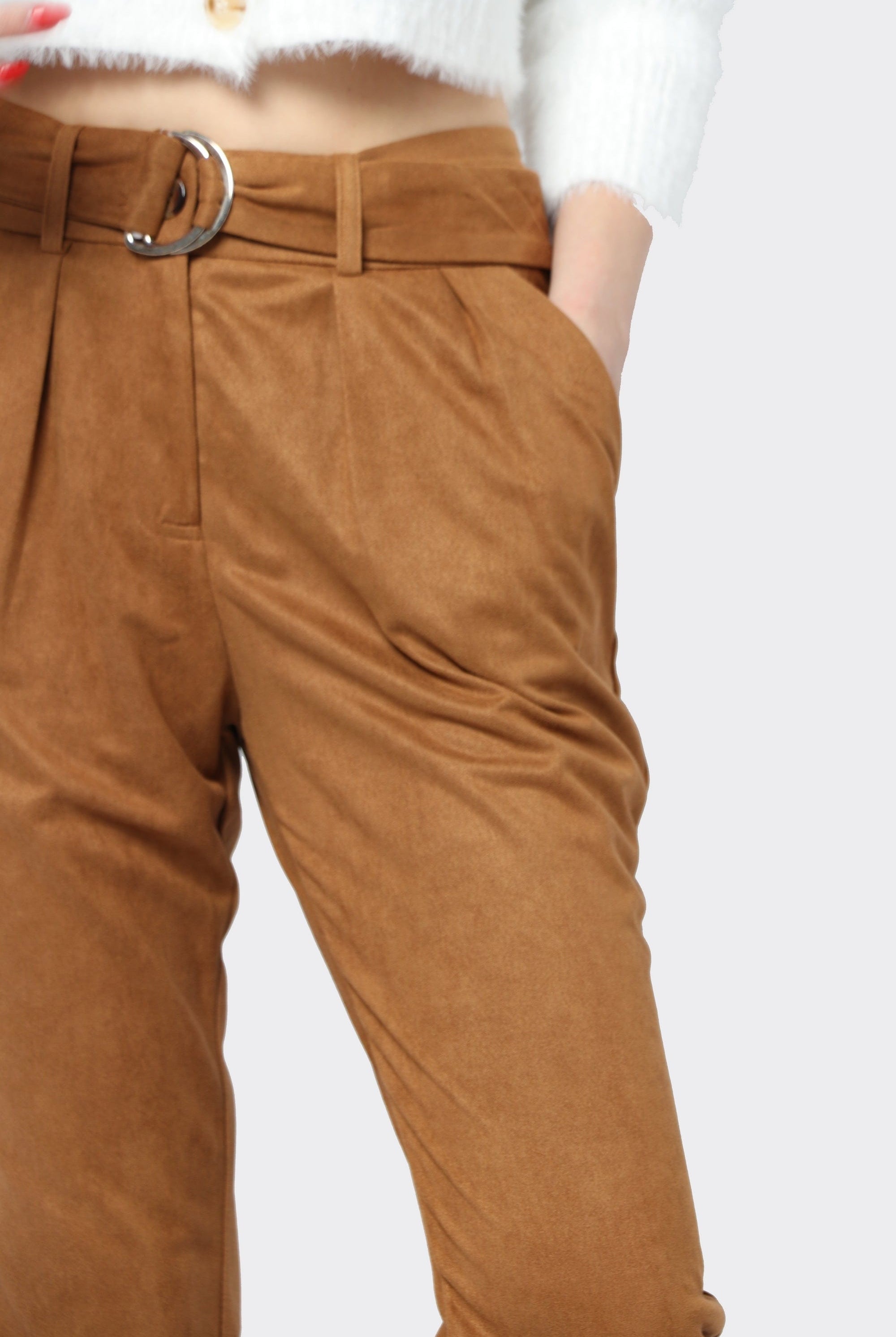 كيتشن بنطلون مخمل هاي ويست برباط وتوكة طويل نسائي