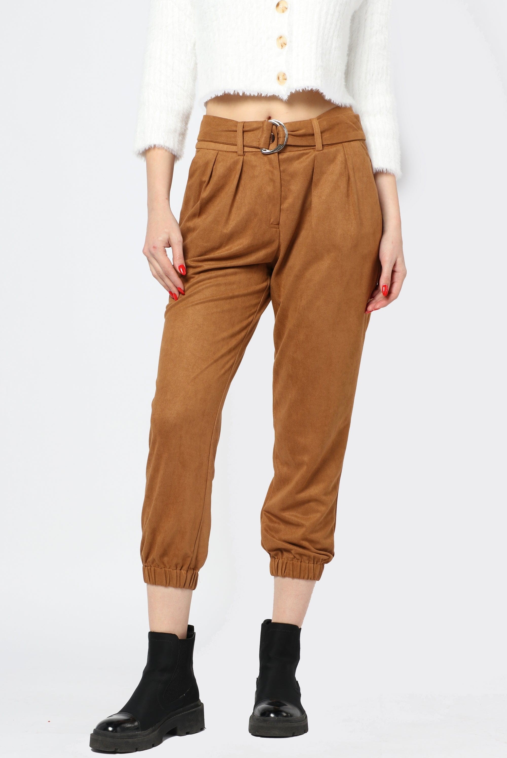 كيتشن بنطلون مخمل هاي ويست برباط وتوكة طويل نسائي