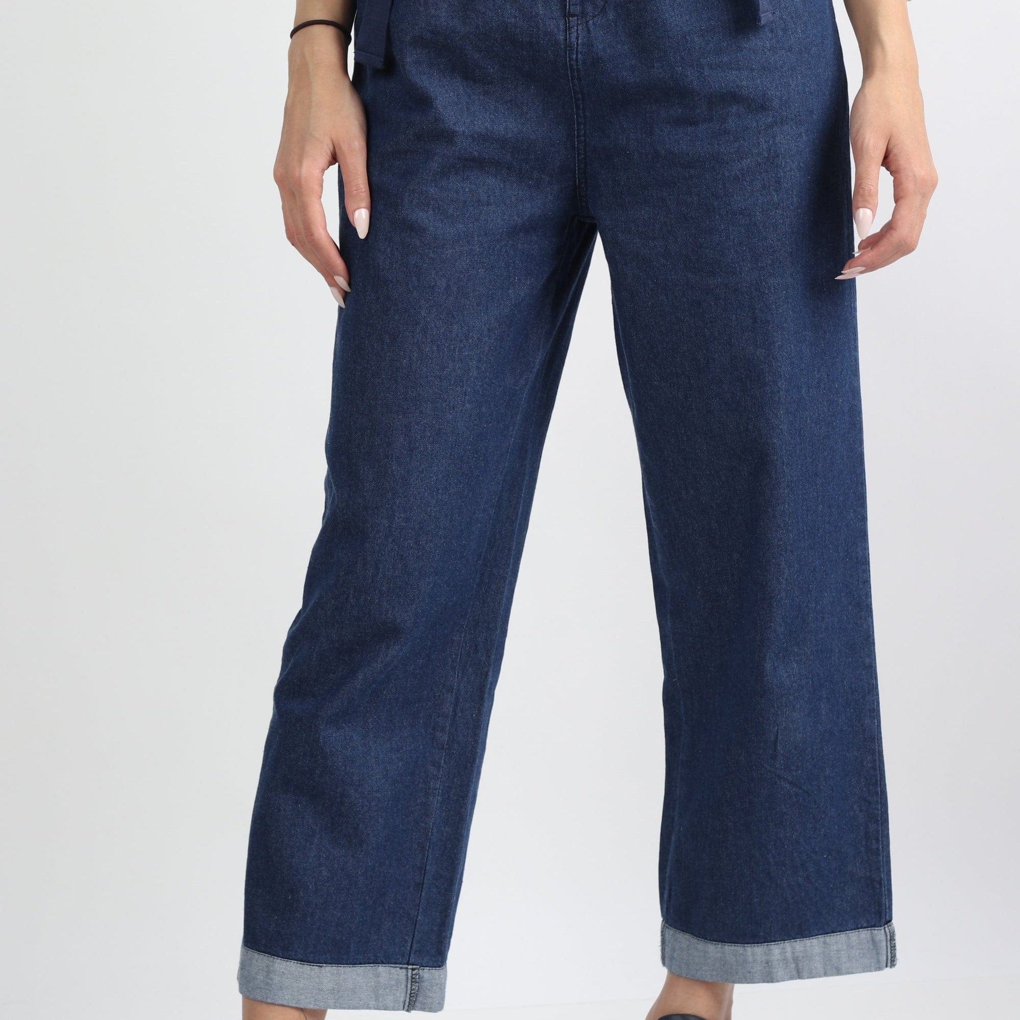 كيتشن بنطلون طويل جينز واسع خصر مرتفع نسائي