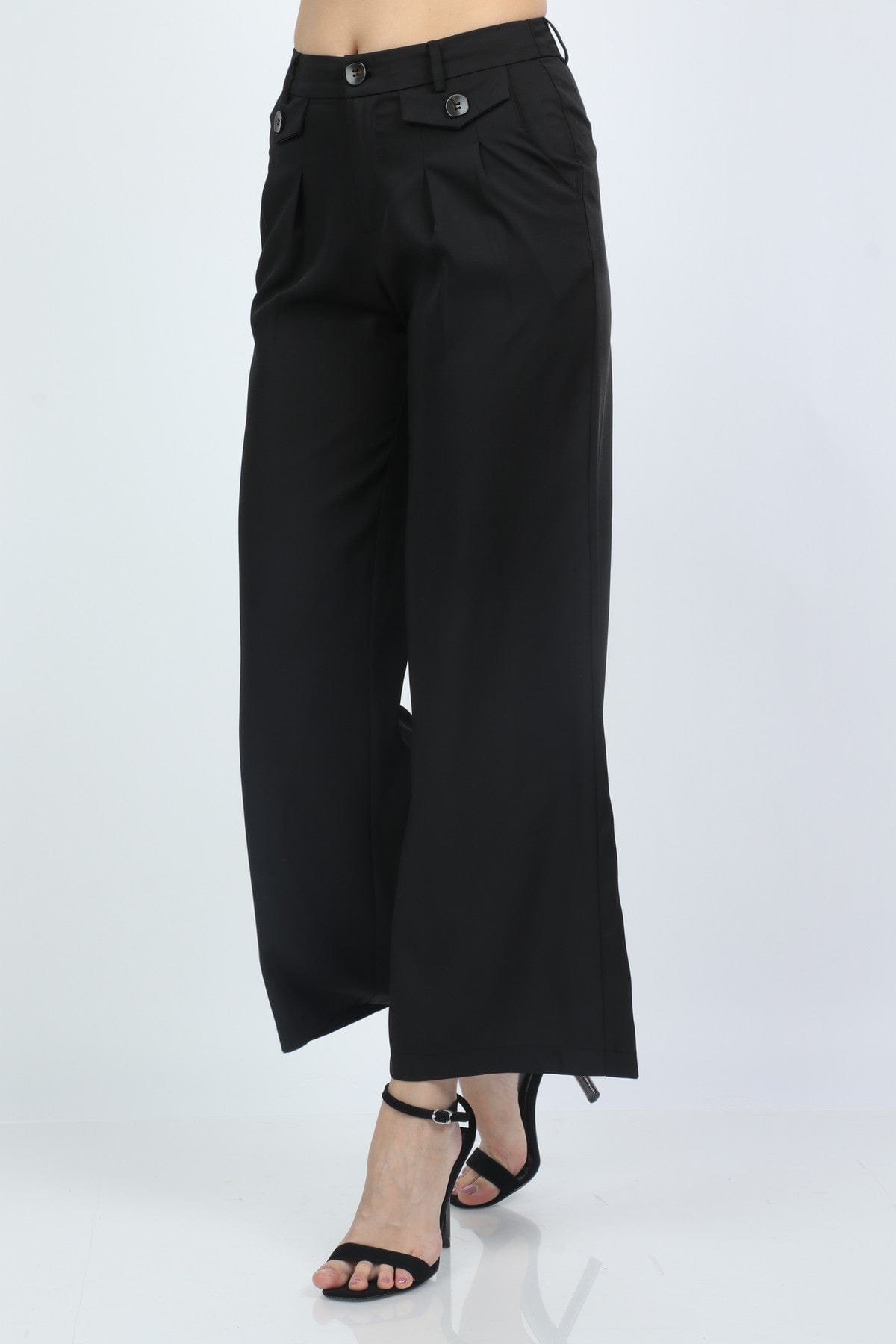 كيتشن بنطلون طويل سادة واسع من أسفل نسائي أسود