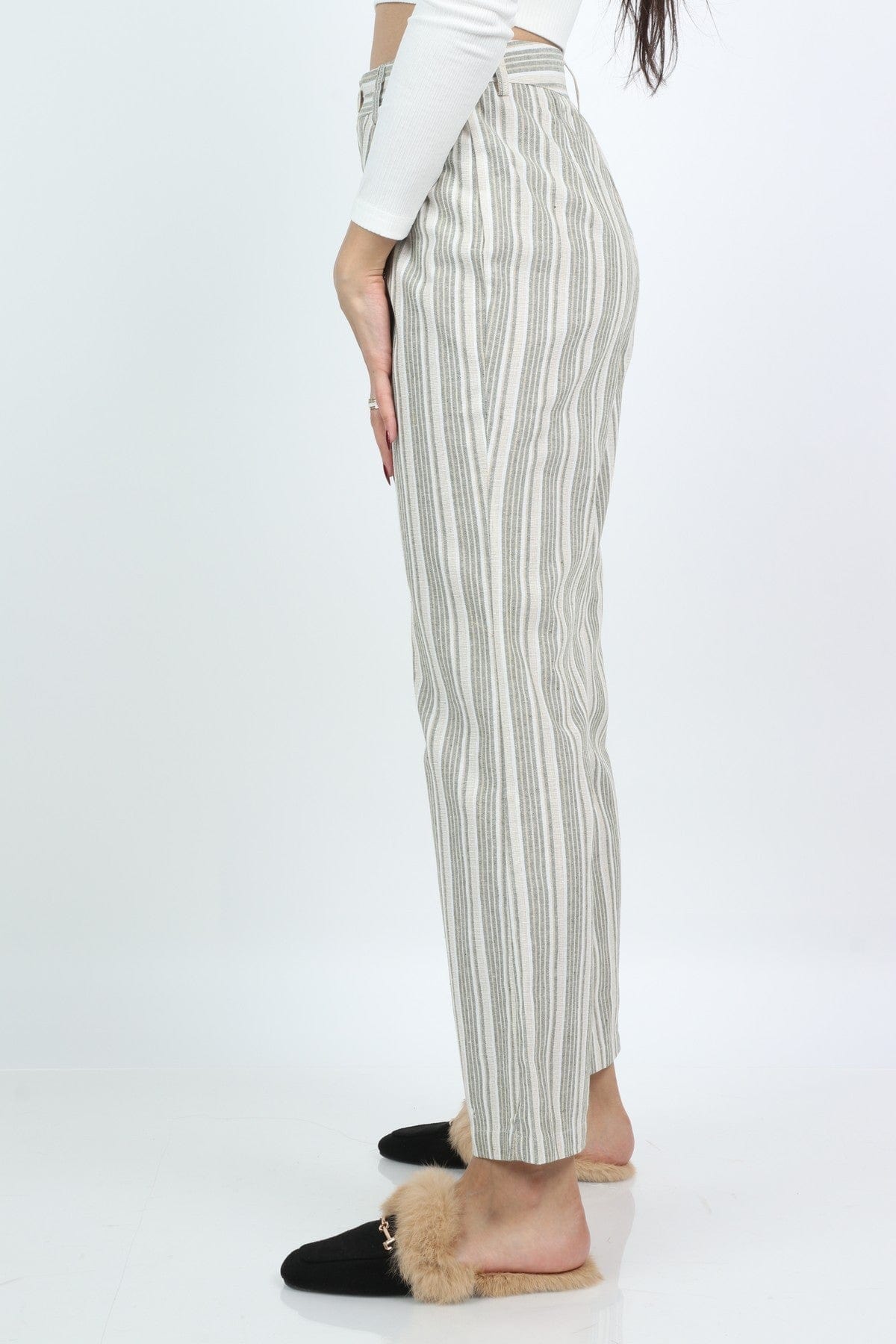 كيتشن بنطلون طويل مخطط بالطول واسع نسائي