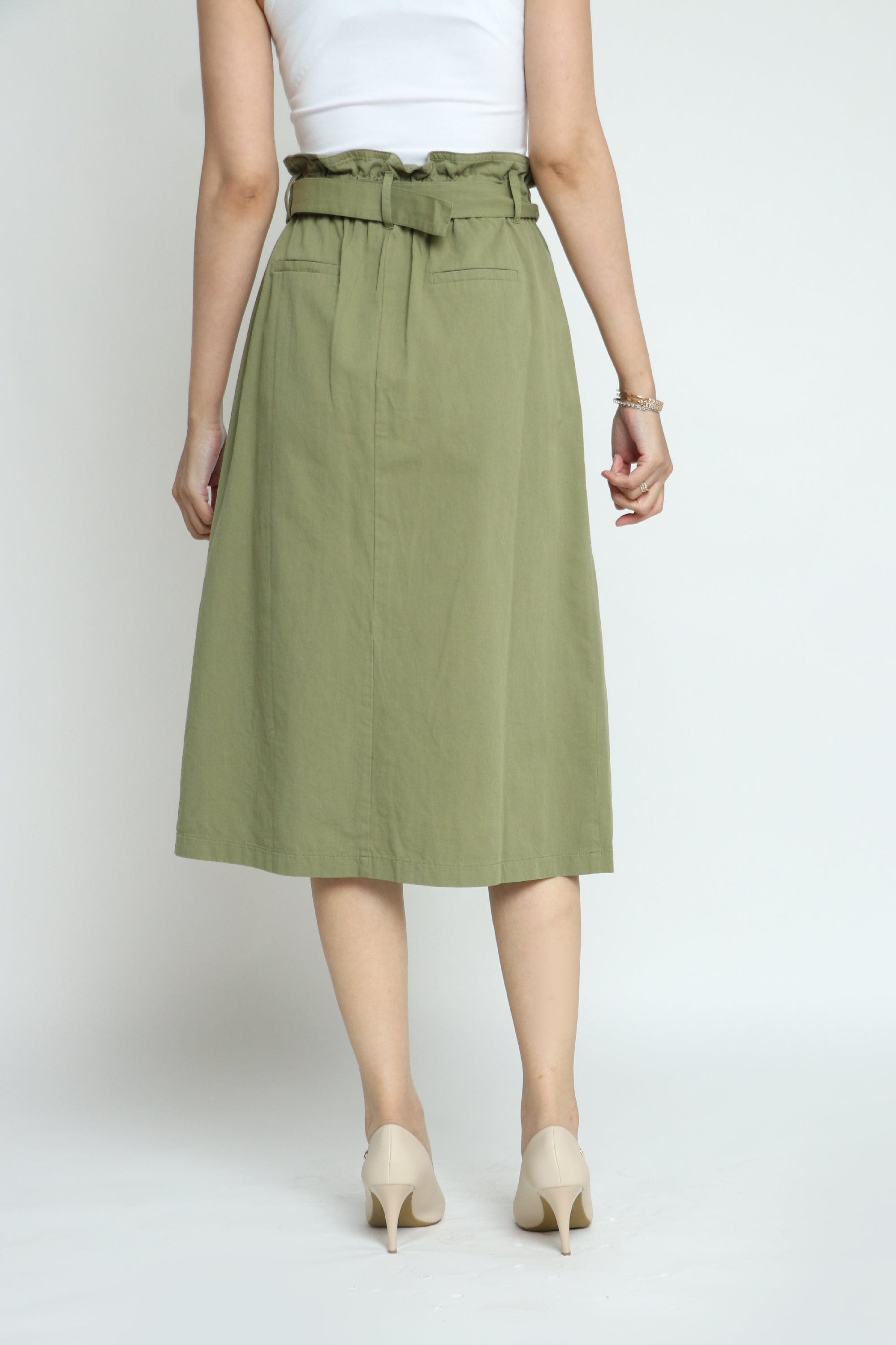 كيتشن تنورة ميدي قطن كاجوال بجيوب كبيرة وحزام وفتحة أمامية