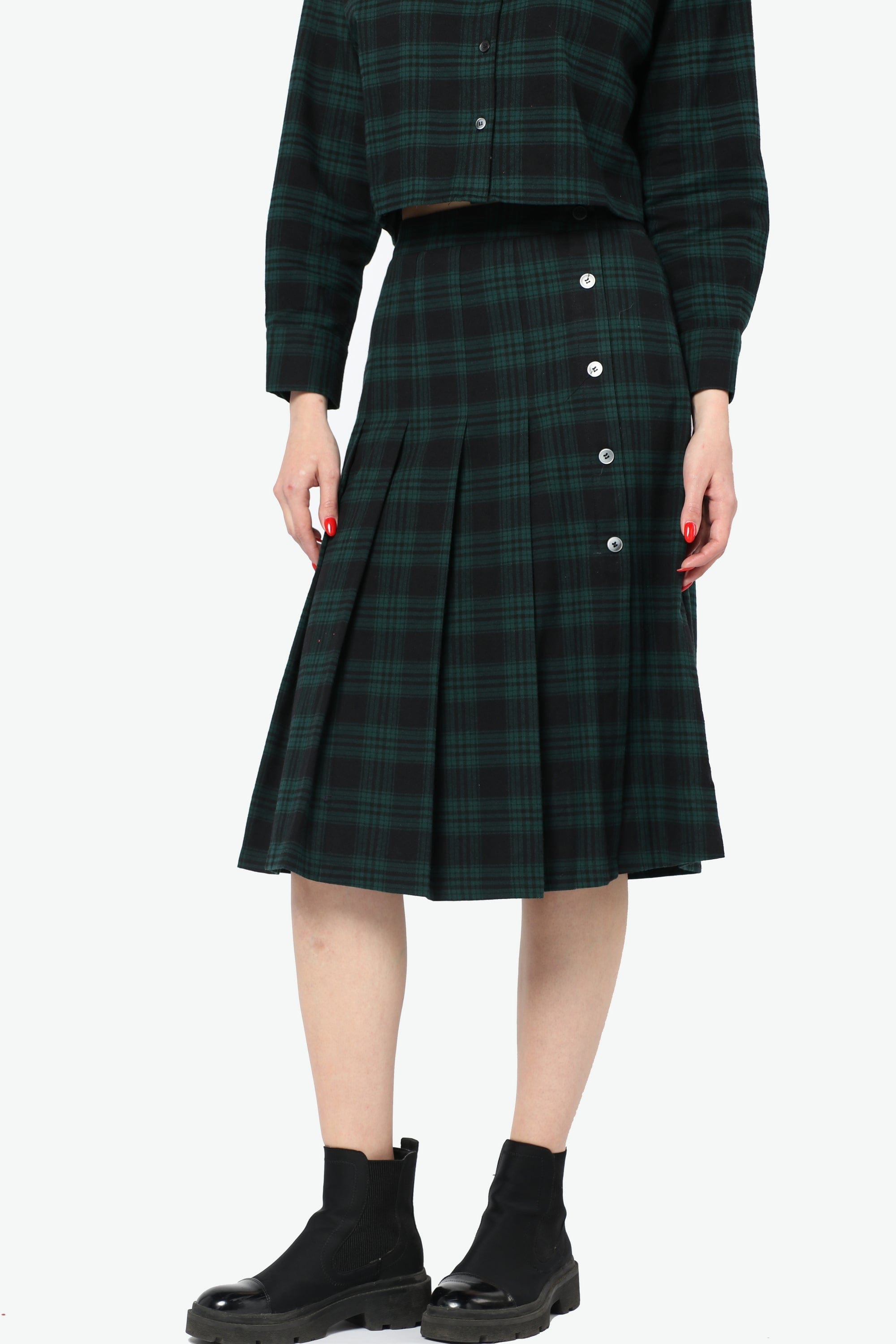 كيتشن تنورة ميدي كاروهات بأزرار جانبية بكسرات من الأسفل