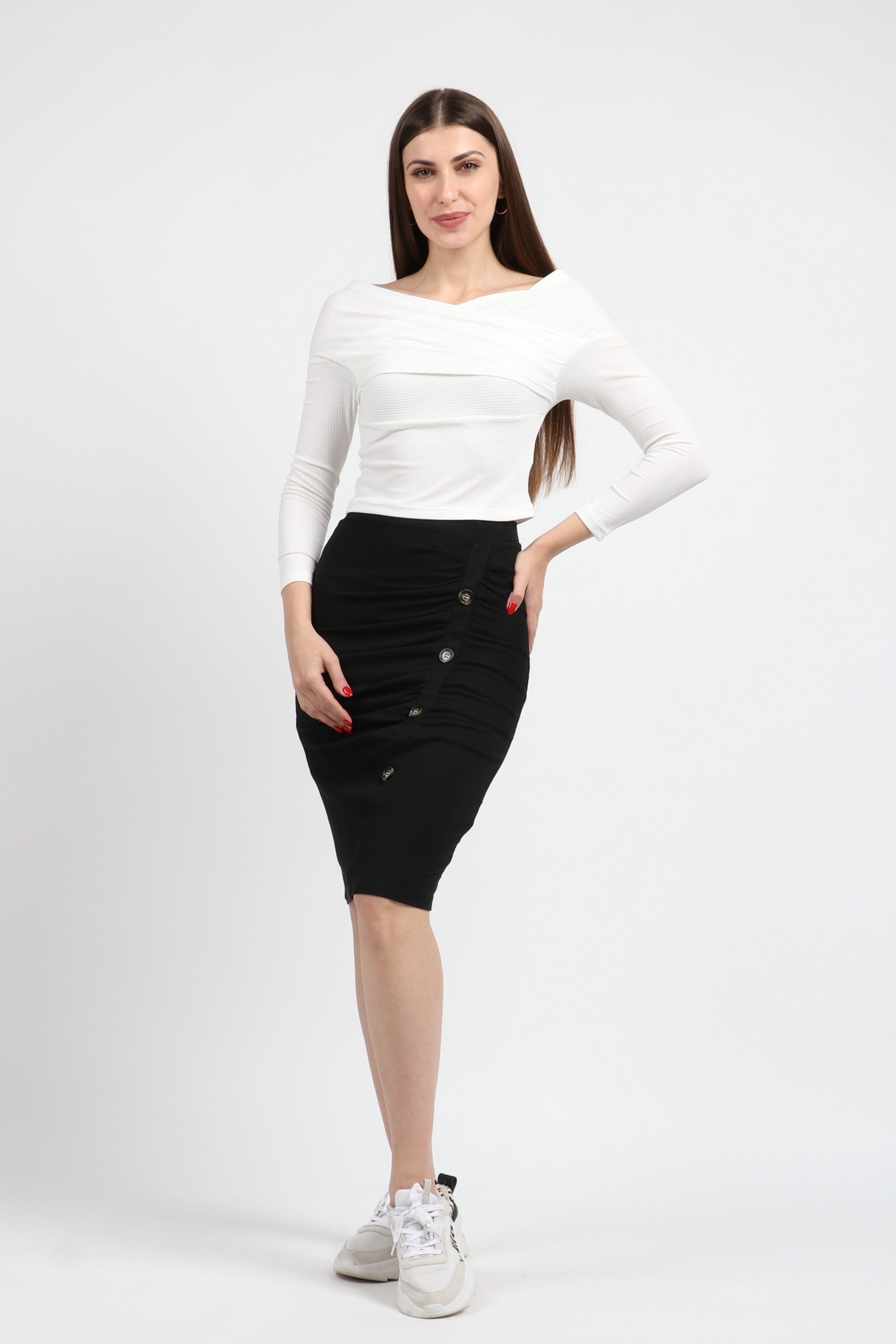 كيتشن تنورة ميدي للركبة سكيني بزراير أمامية