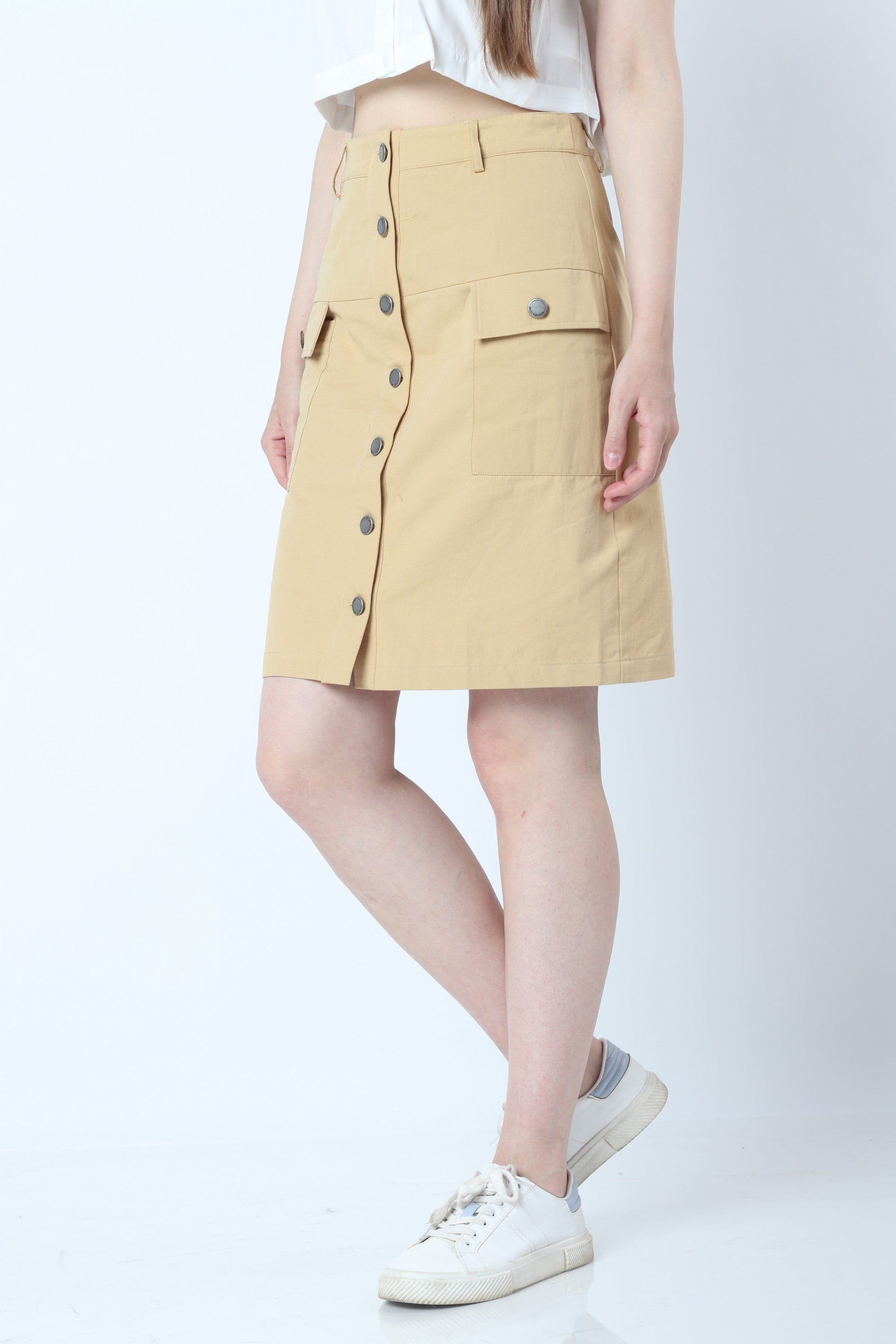 كيتشن تنورة ميدي نسائية مزينة بأزرار أمامية