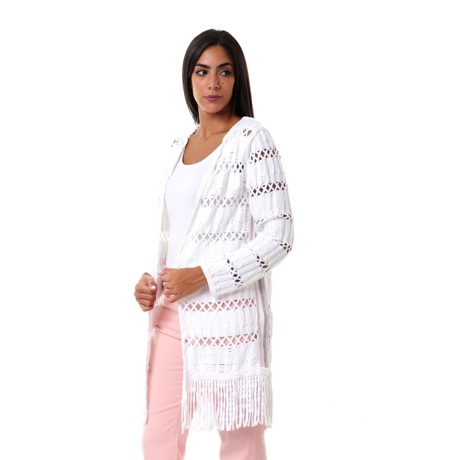 داليدرس كارديجان مخرم طويل كم طويل نسائي أبيض