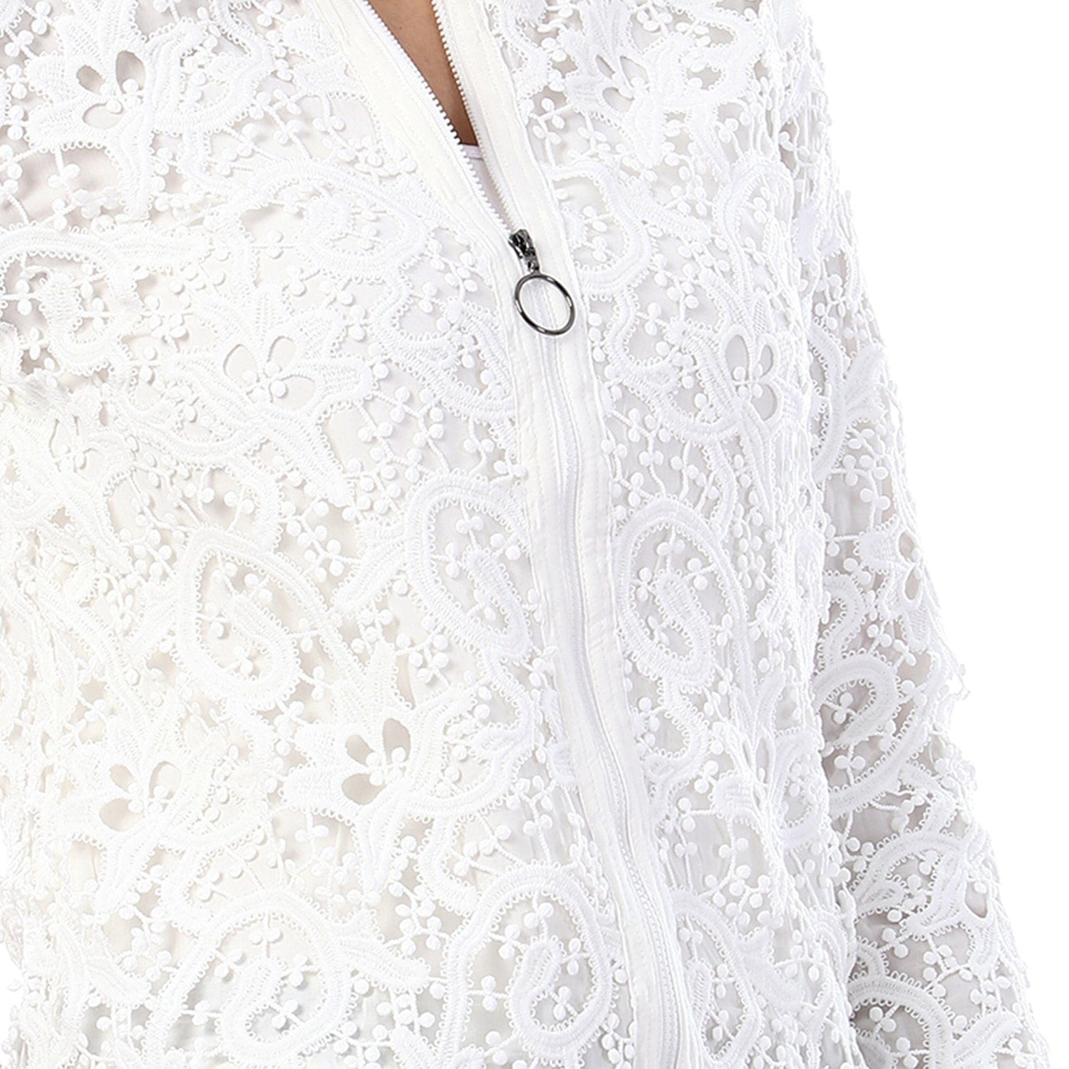 داليدرس جاكيت مخرم كم طويل مزين بالكرات نسائي أبيض/كحلي